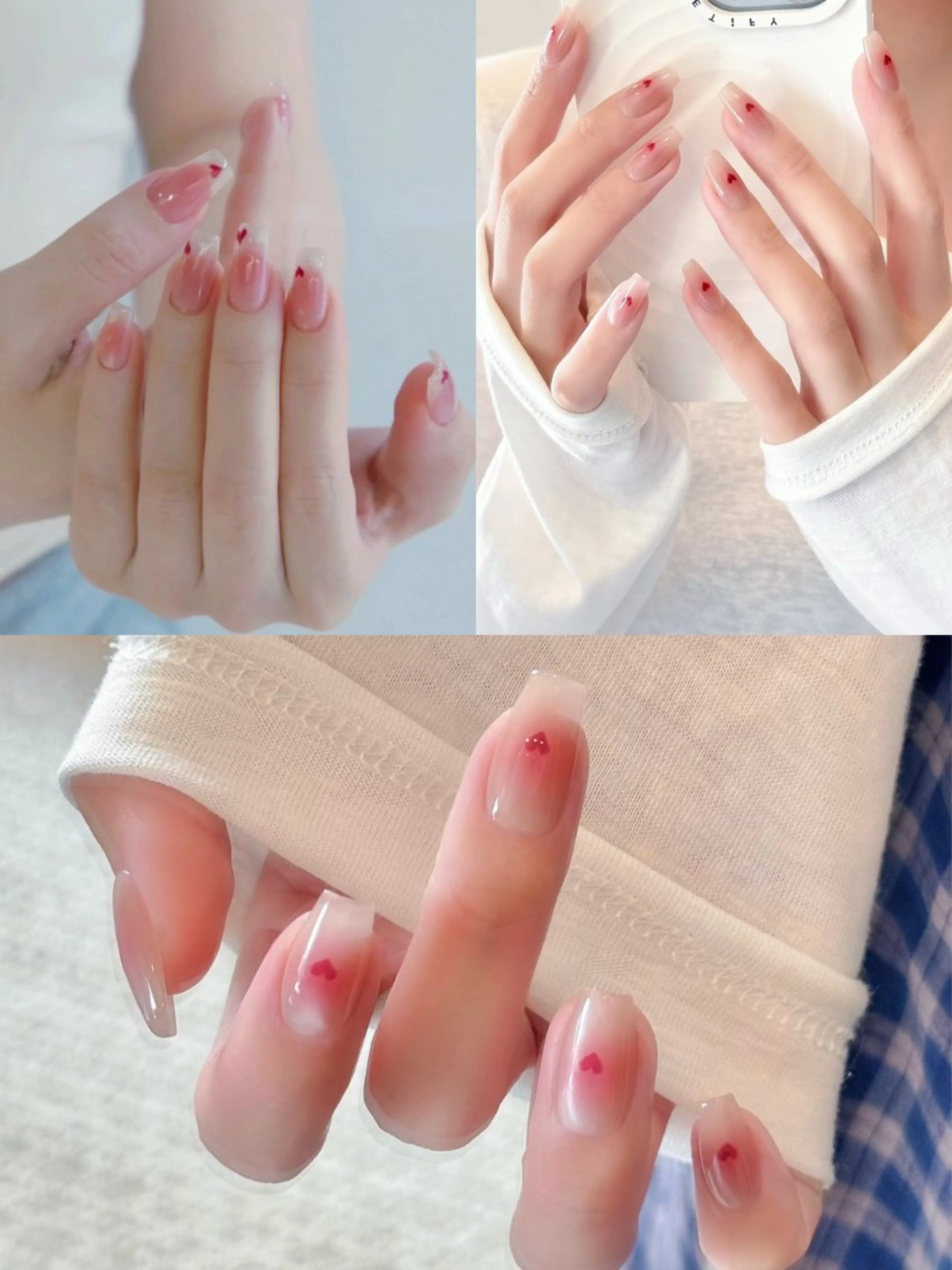 限定超🉐🏅人気ワンホンチークネイルベースカラーあり10本ハート❤️アート無料付き¥5300円ソフトジェルオフ無料の写真