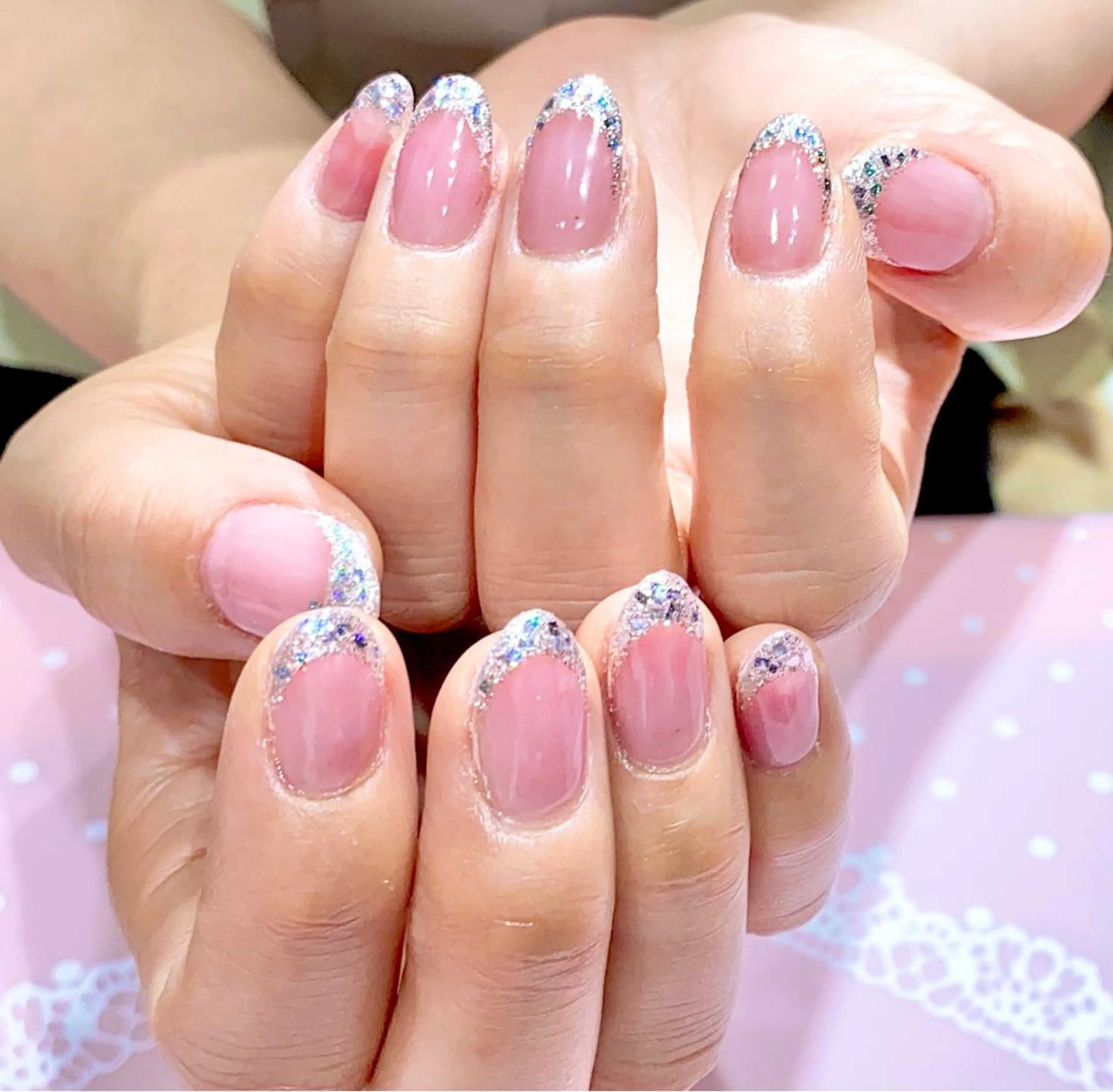 ネイル フレンチネイル ラメ(グリッター) VIST☆ ｍａｍｉのネイルデザイン
