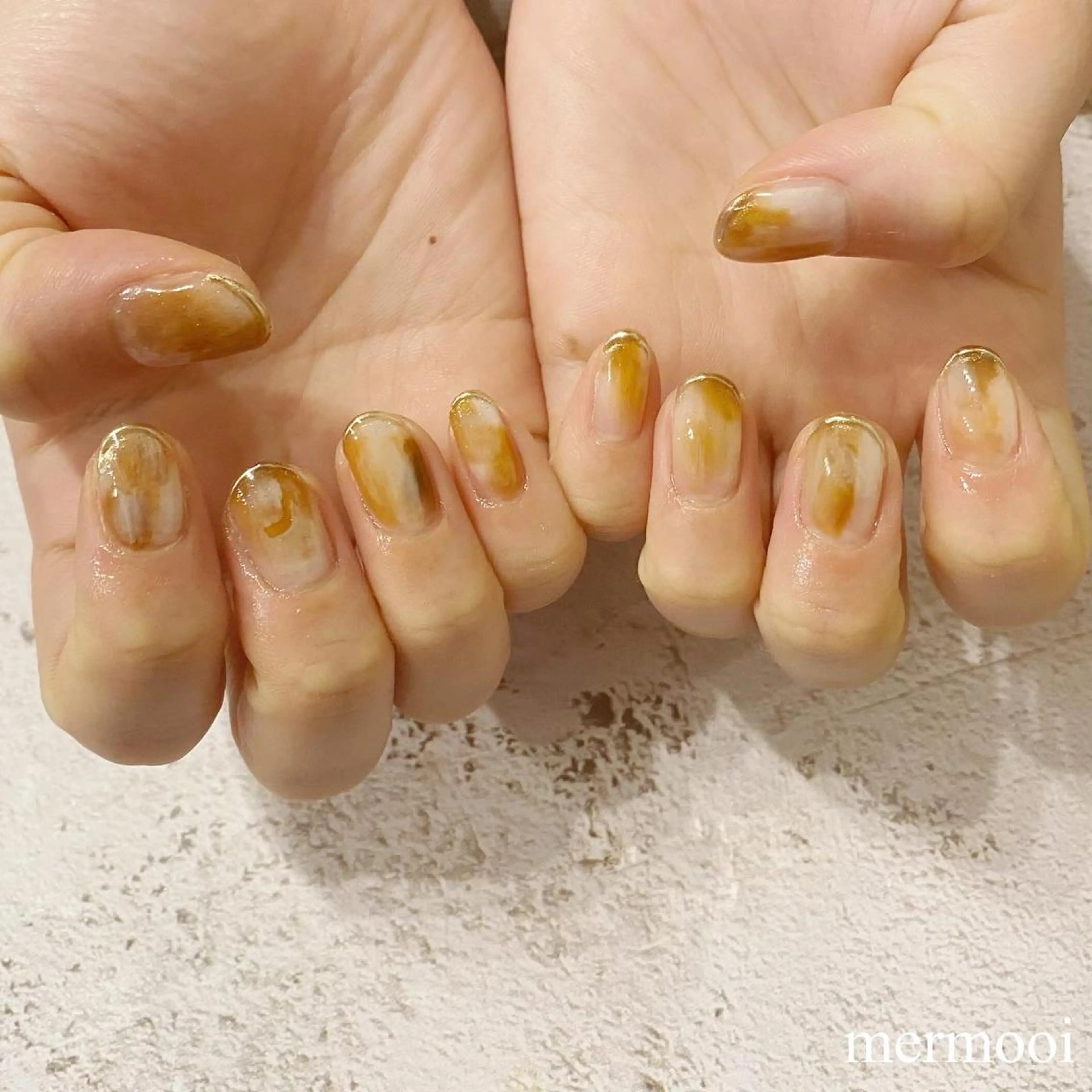 ネイル べっ甲ネイル フレンチネイル 韓国ネイル ミラーネイル ニュアンスネイル ハンドネイル mermooi nailのネイルデザイン