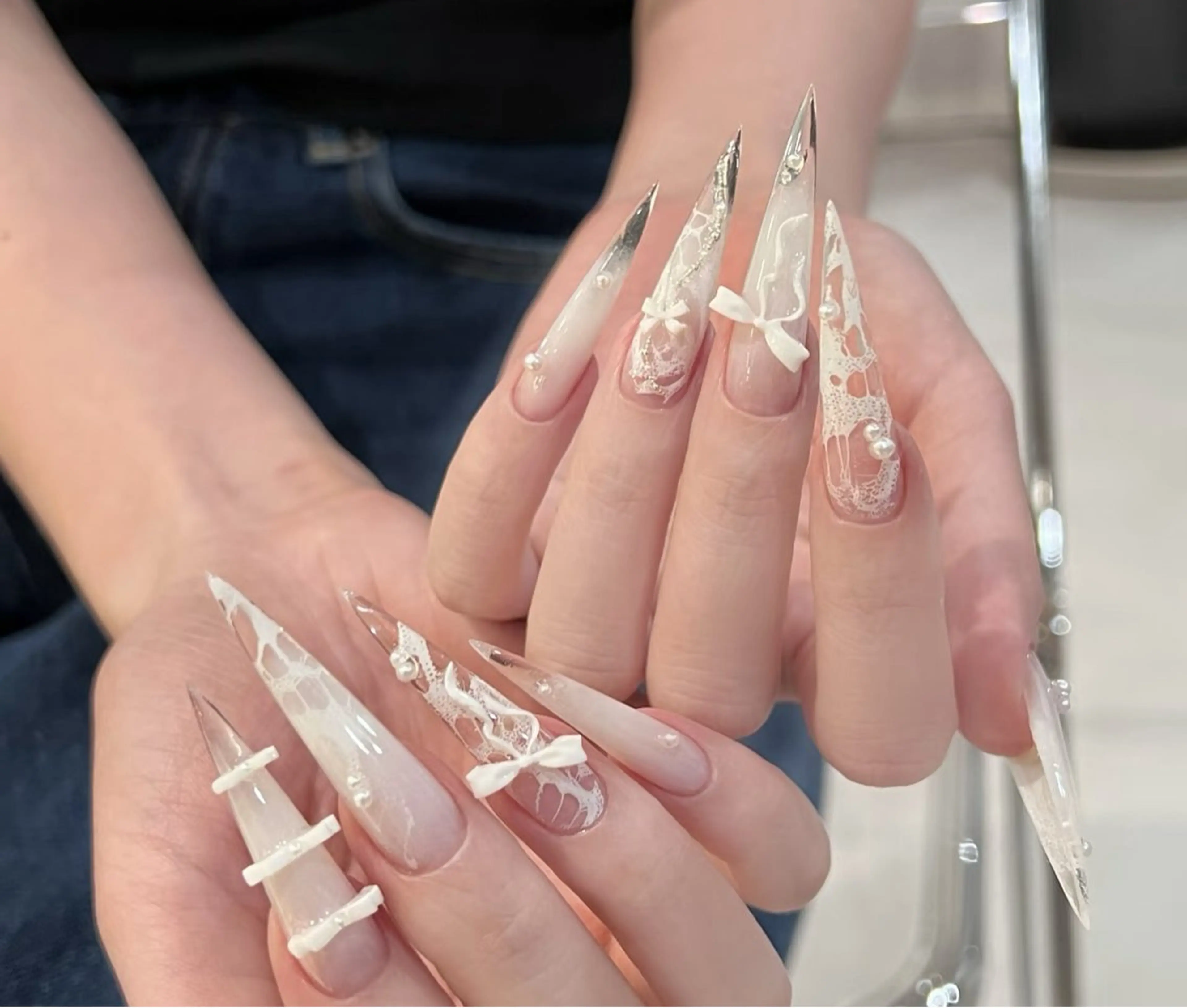 ネイル オーロラネイル フラワーネイル フットネイル フレンチネイル ジェルネイル ハンドネイル 長さだし専門 ありさのネイルデザイン