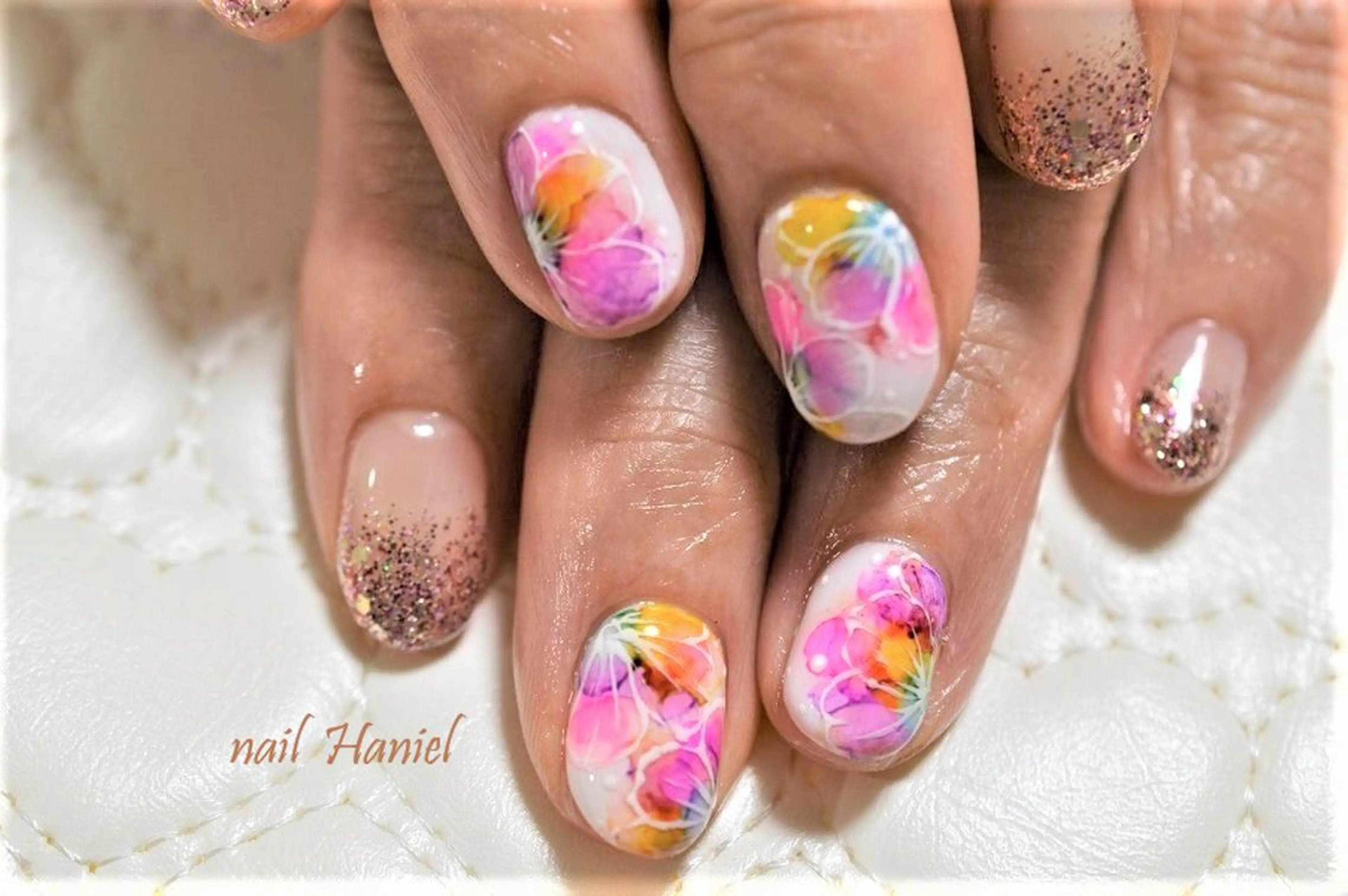 ネイル フラワーネイル フットネイル ジェルネイル パラジェル nail Haniel所属・半蔵門サロンハニエル 魅神 ちよのネイルデザイン