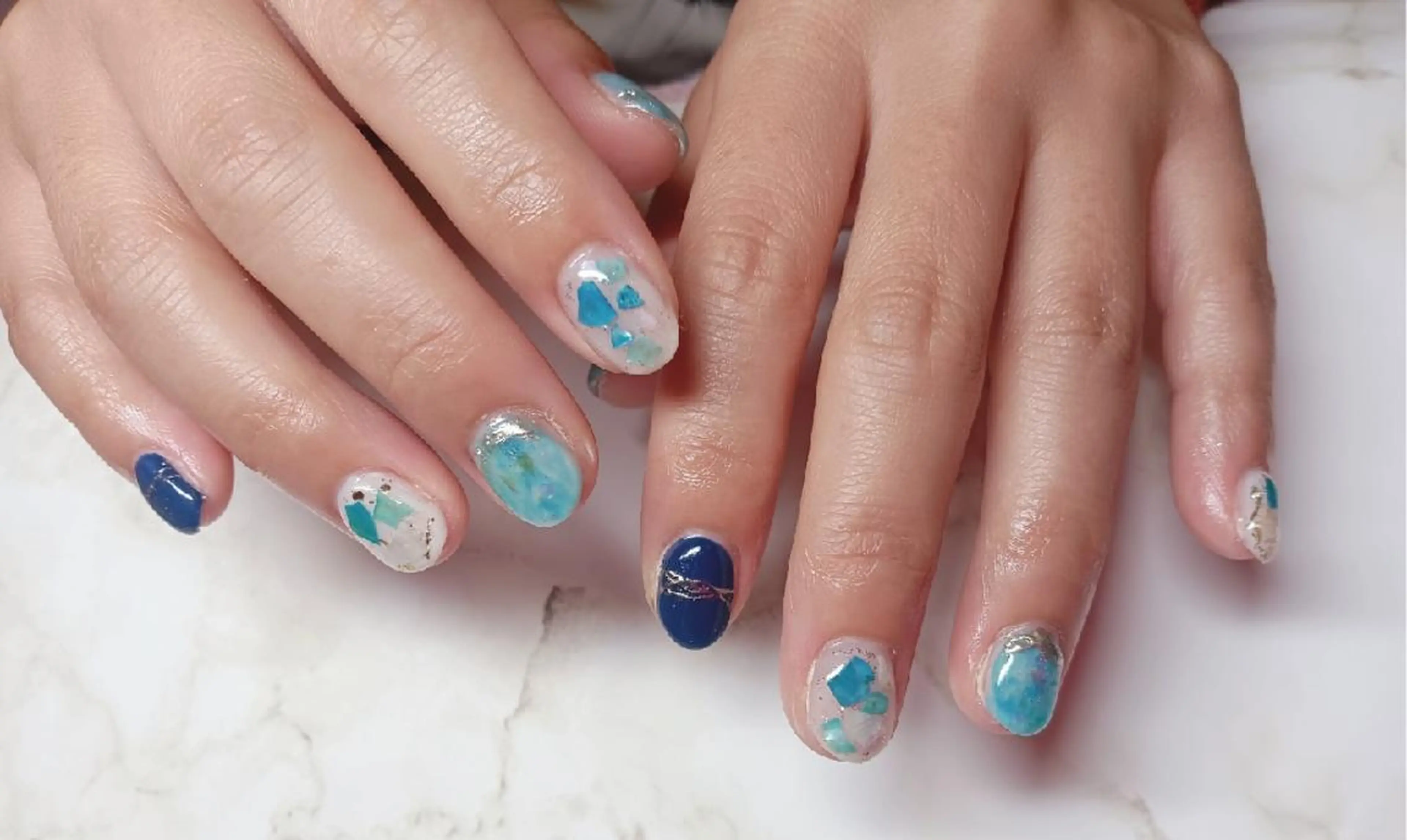 ネイル ブルー ハンドネイル Nail Salon macherieのネイルデザイン