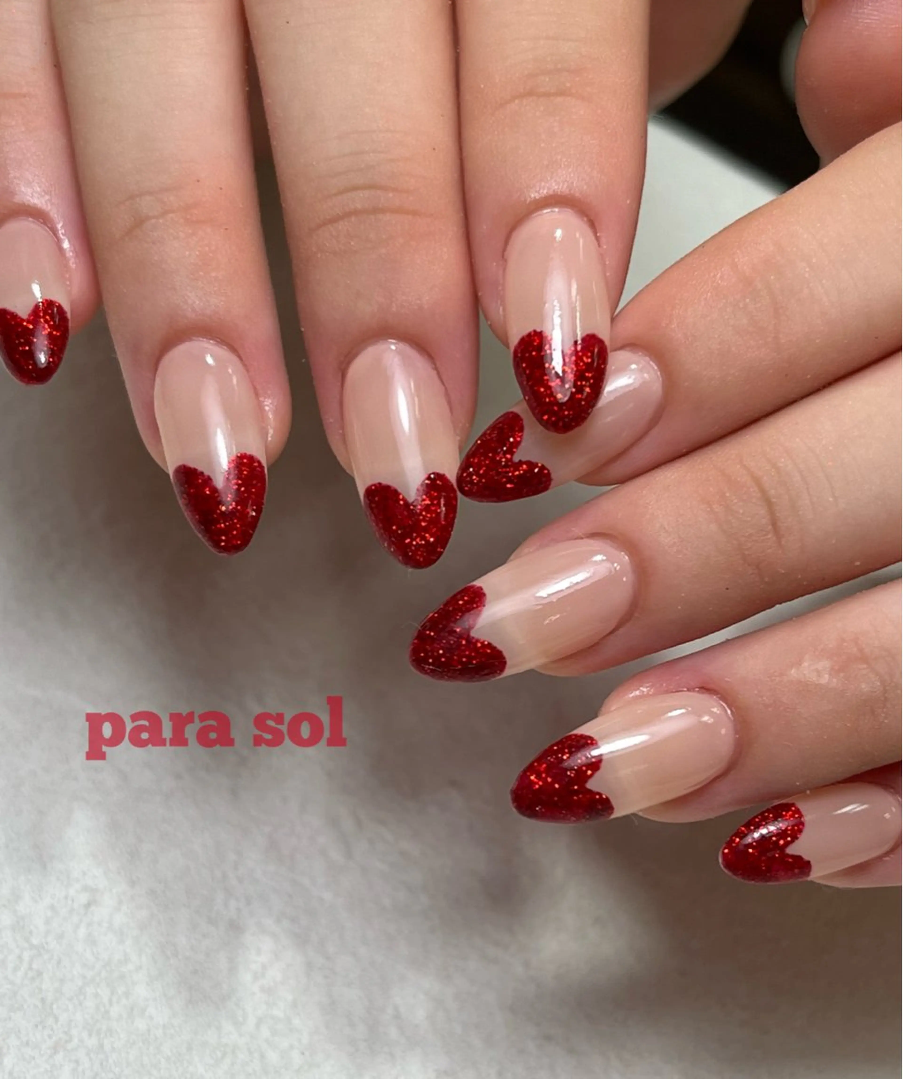 ネイル アートネイル フレンチネイル ハート キラキラネイル ハンドネイル para ☀︎ sol by BECK所属・Para Sol nail　Maoのネイルデザイン