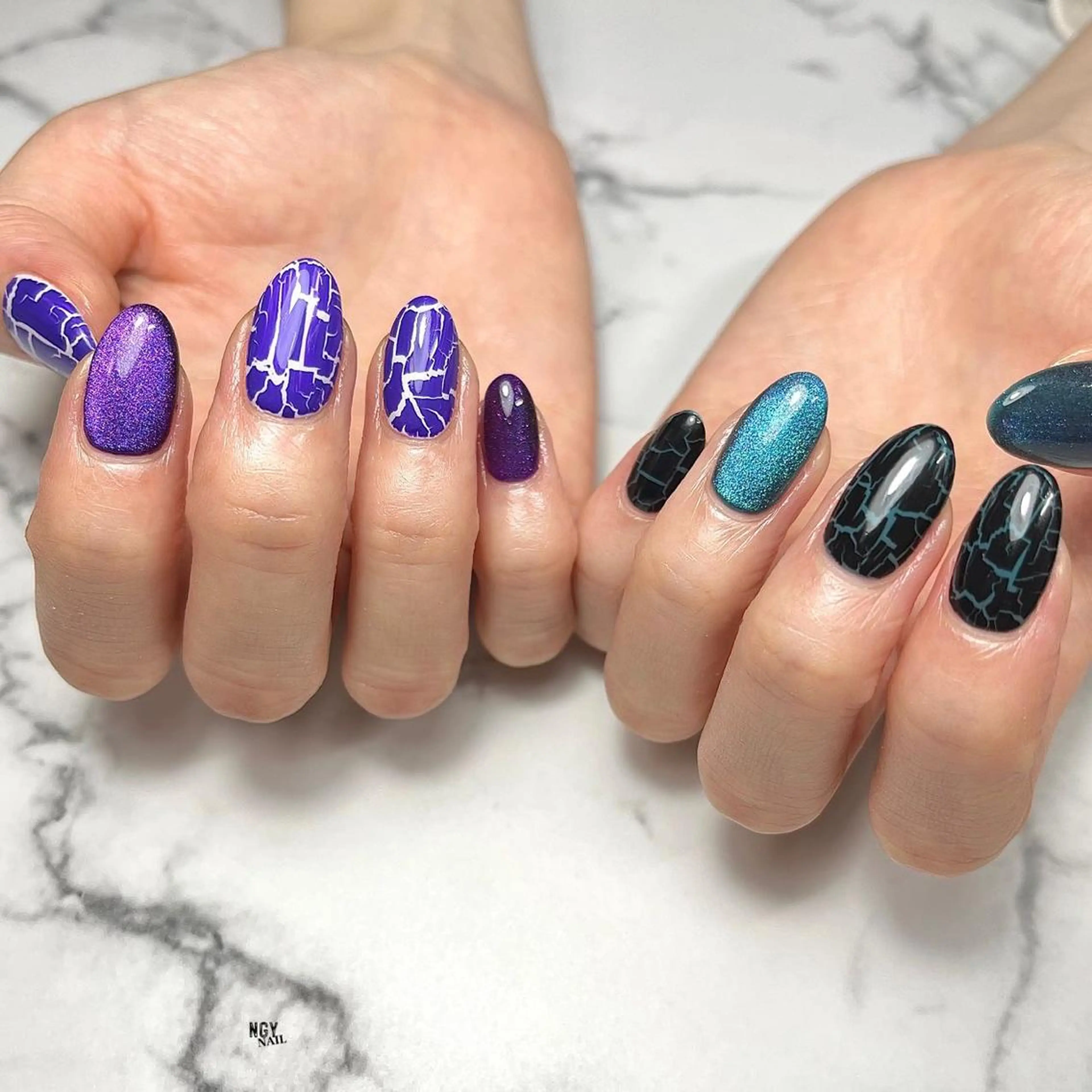 ネイル アートネイル ジェルネイル グリーン 韓国ネイル マグネットネイル NAIL NOWのネイルデザイン