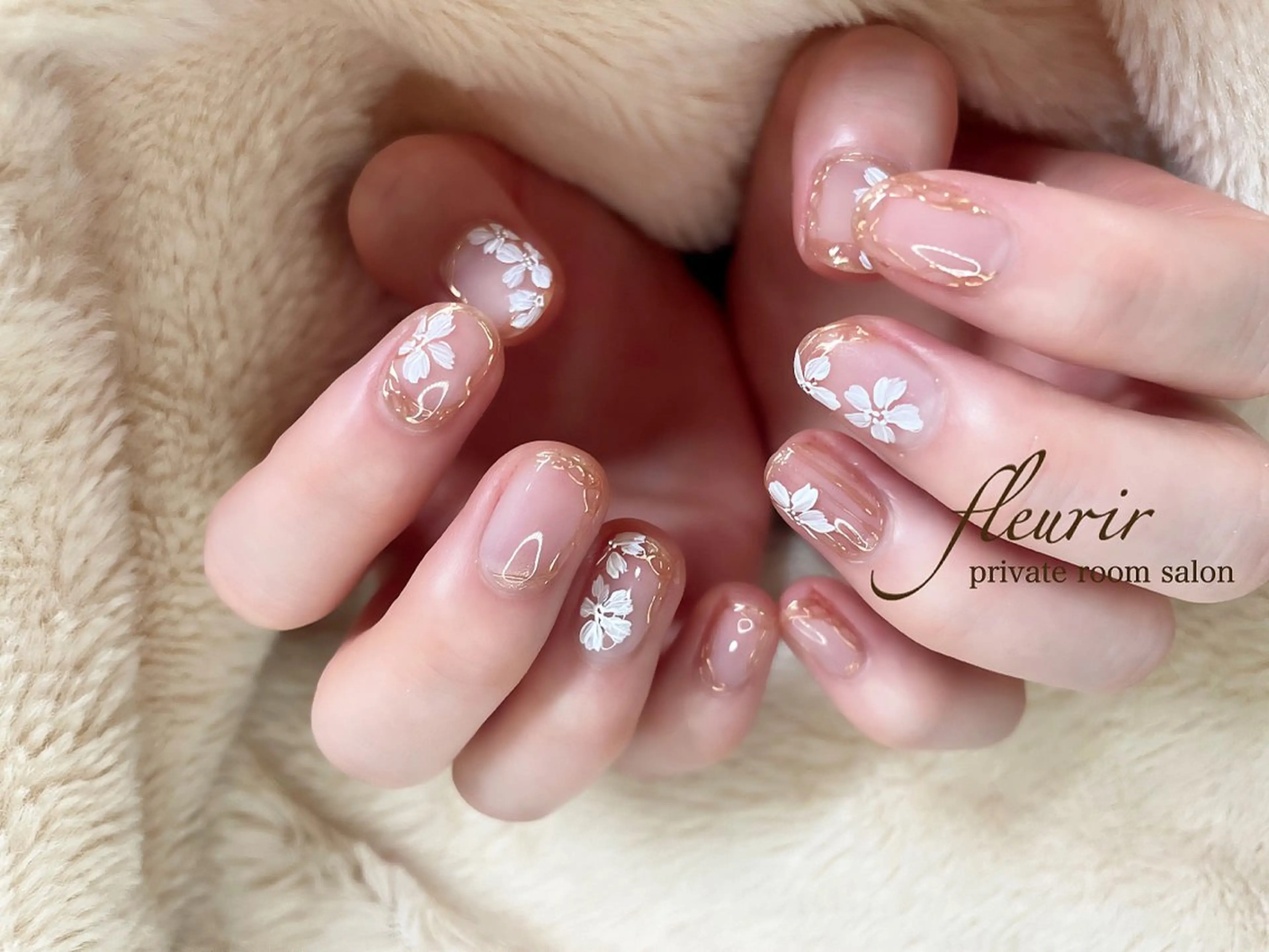 ネイル アートネイル クリアネイル フラワーネイル ゴールド ミラーネイル フルリール 【プライベートサロンのネイルデザイン