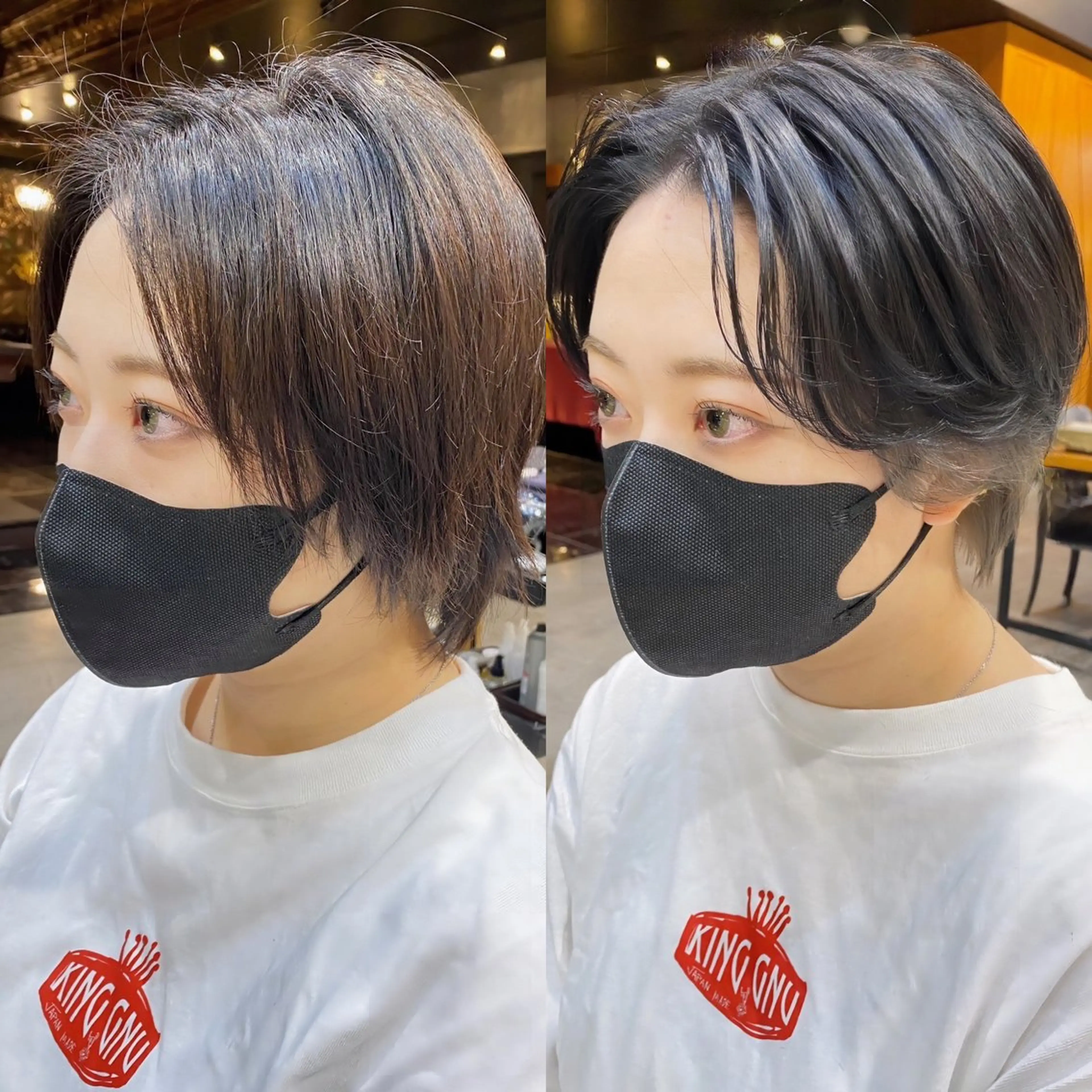 ショート カラー ショートボブ 黒髪 ブルーカラー ブルーブラック インナーカラー カット ヘアカラー トリートメント ブリーチなしダブル カラー🧸🐺陽介のヘアスタイル