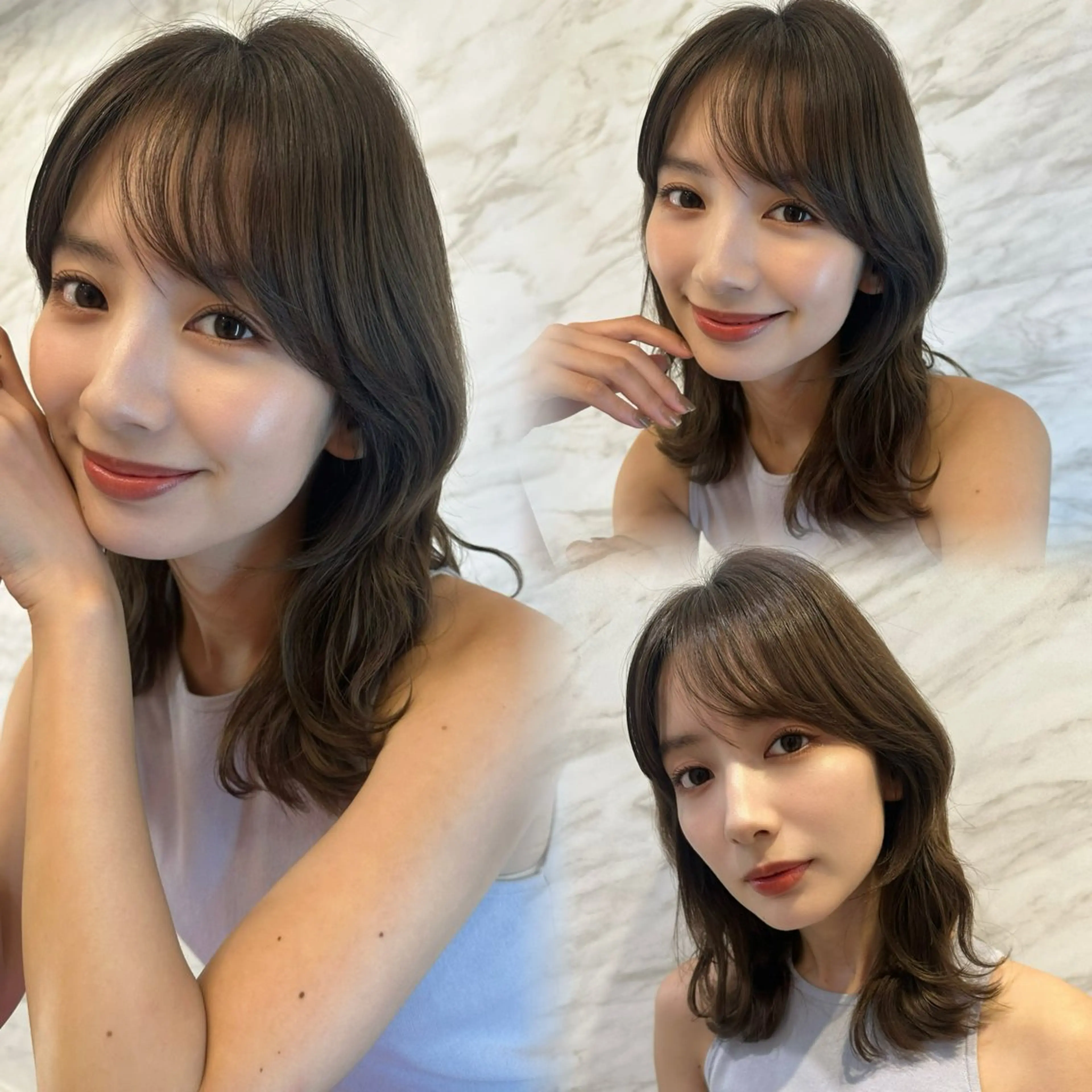 ミディアム くびれヘア 顔周りカット 韓国風ヘア カット ヘアカラー トリートメント ヘアセット 銀座副店長/レイヤー /韓国ヘア/髪質改善のヘアスタイル