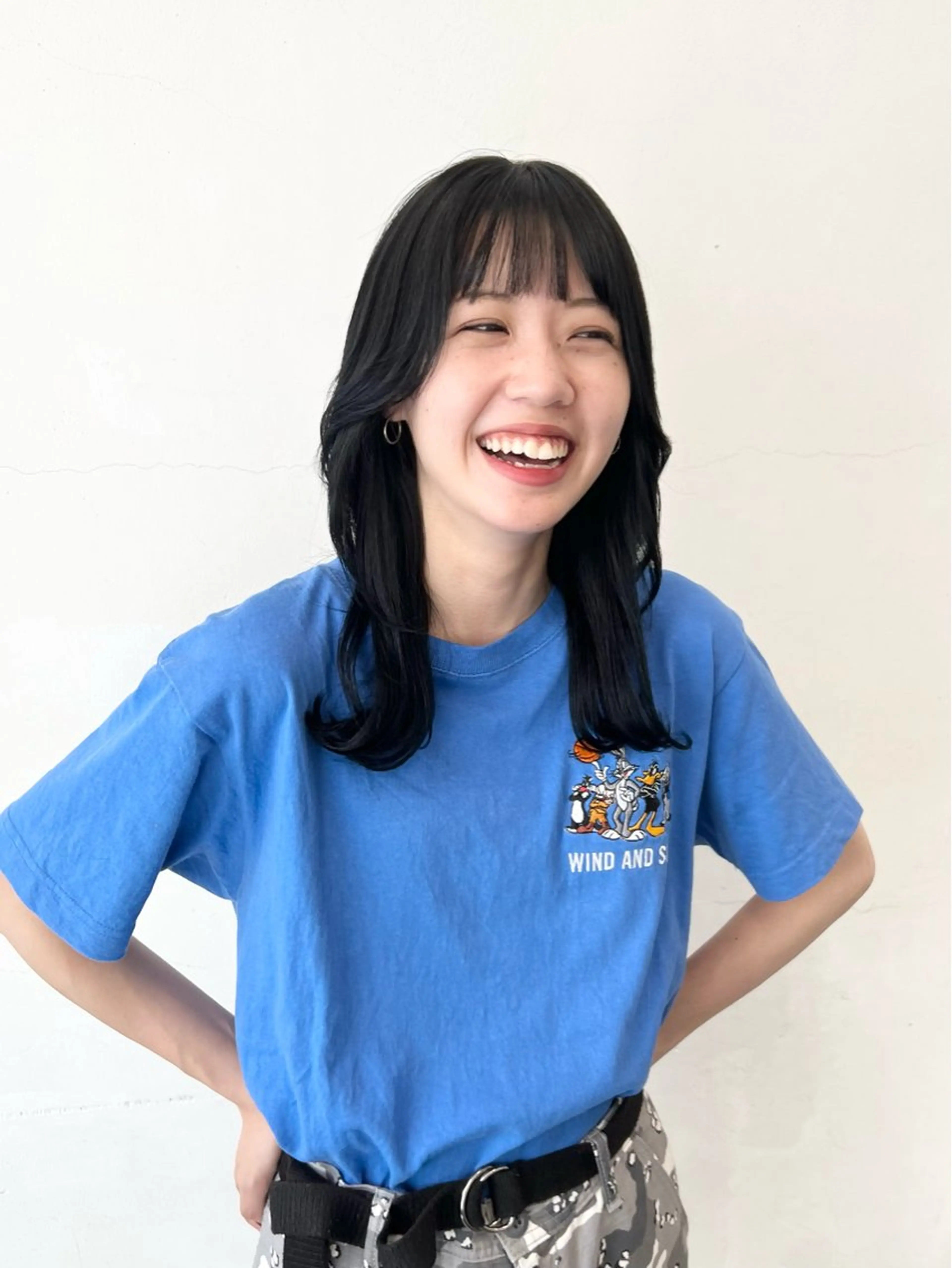 セミロング カラー 黒髪 ブルーカラー ブルーブラック ハイトーンカラー 顔まわりレイヤー HARU//原宿🤍 リピート率NO.1のヘアスタイル