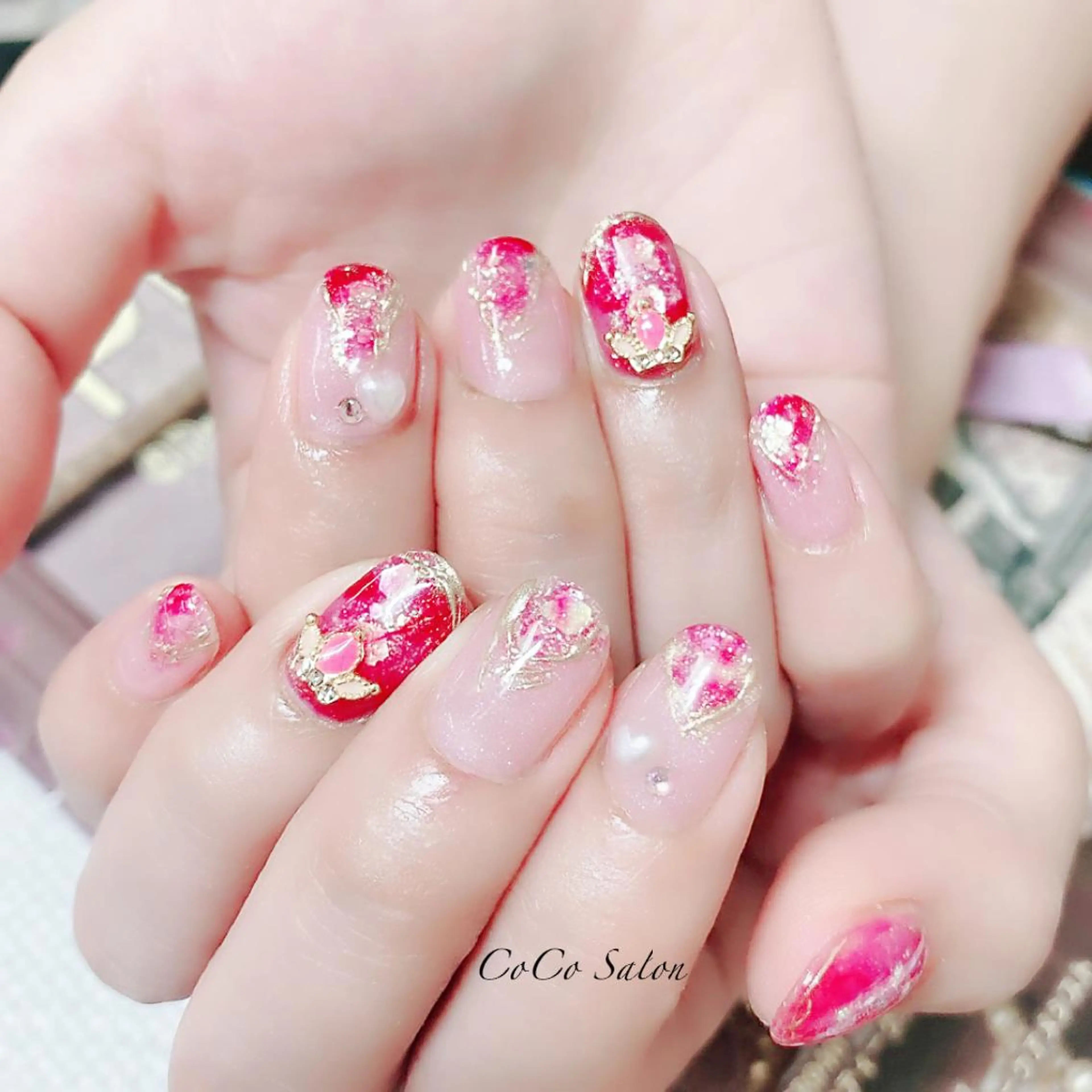 ネイル ボルドー 成人式 長さ出し フレンチネイル ジェルネイル ハンドネイル CoCoSalon ネイル/まつ毛予約のネイルデザイン