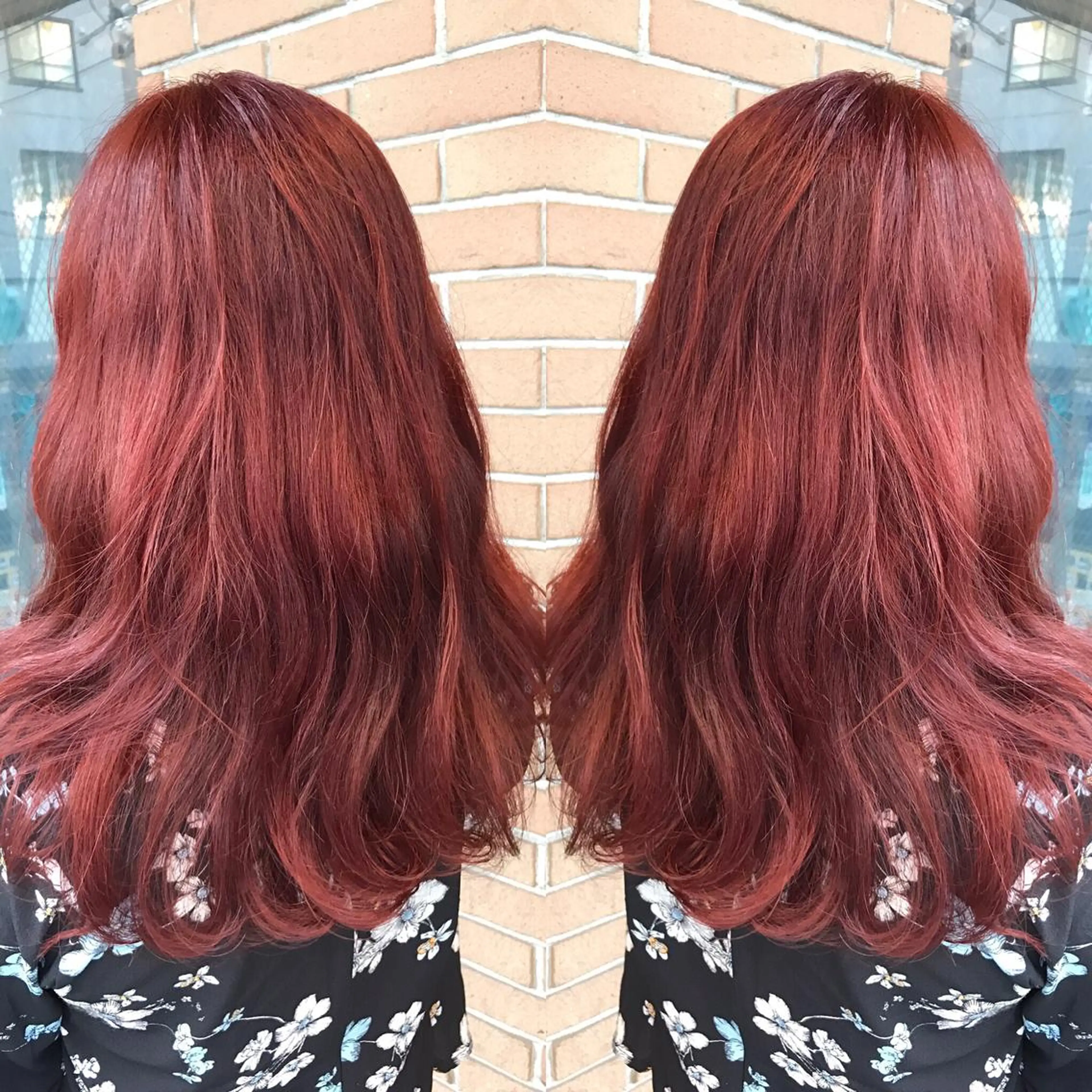 セミロング カラー パーマ ヘアアレンジ メンズ キッズ ネイル マツエク・マツパ ダブルカラー レッドカラー トリートメント 赤色 サロンドミルク 原宿のヘアスタイル