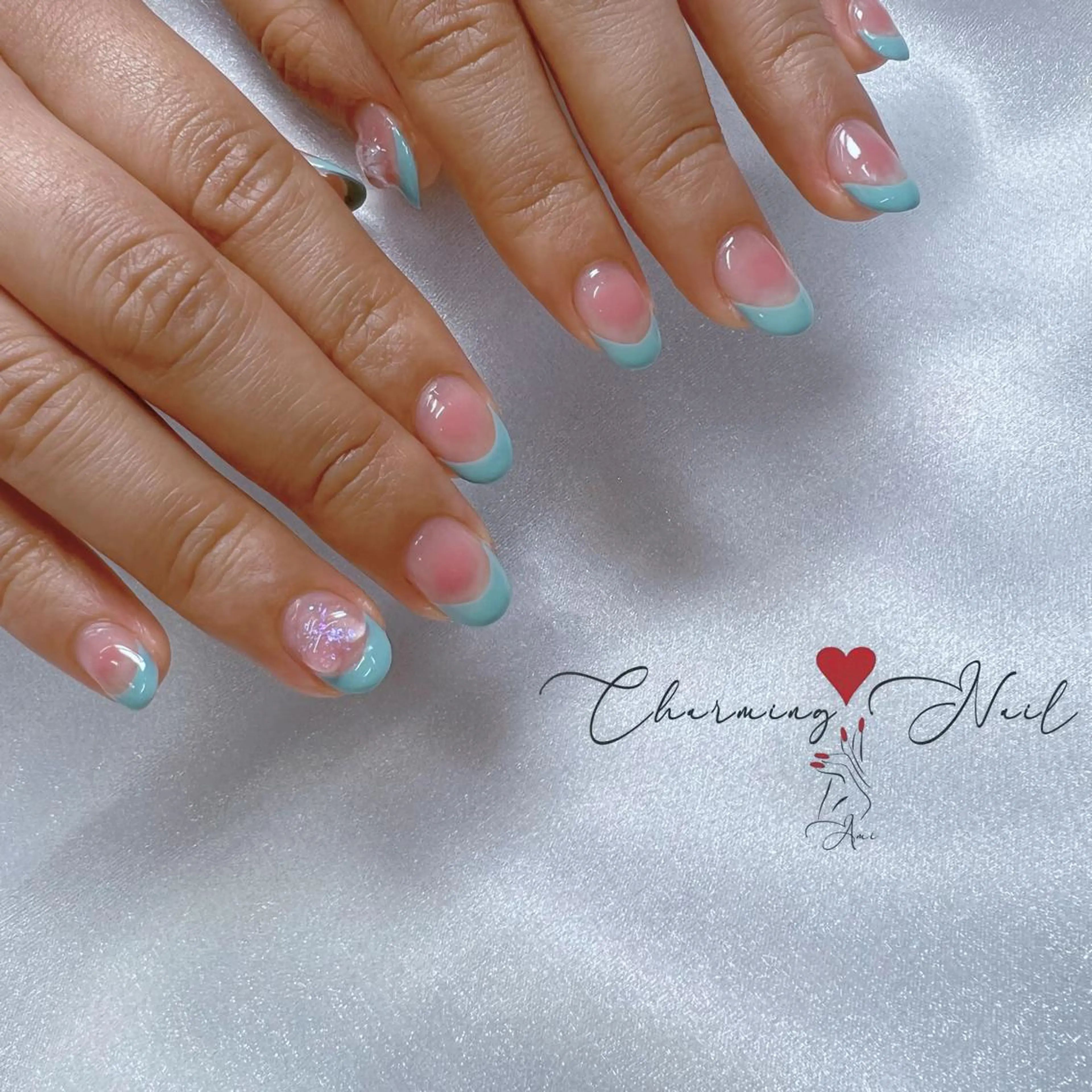 ネイル オーロラネイル チークネイル フレンチネイル グリーン ハート Charming❤️Nail所属・Nailist Amiのその他イメージ