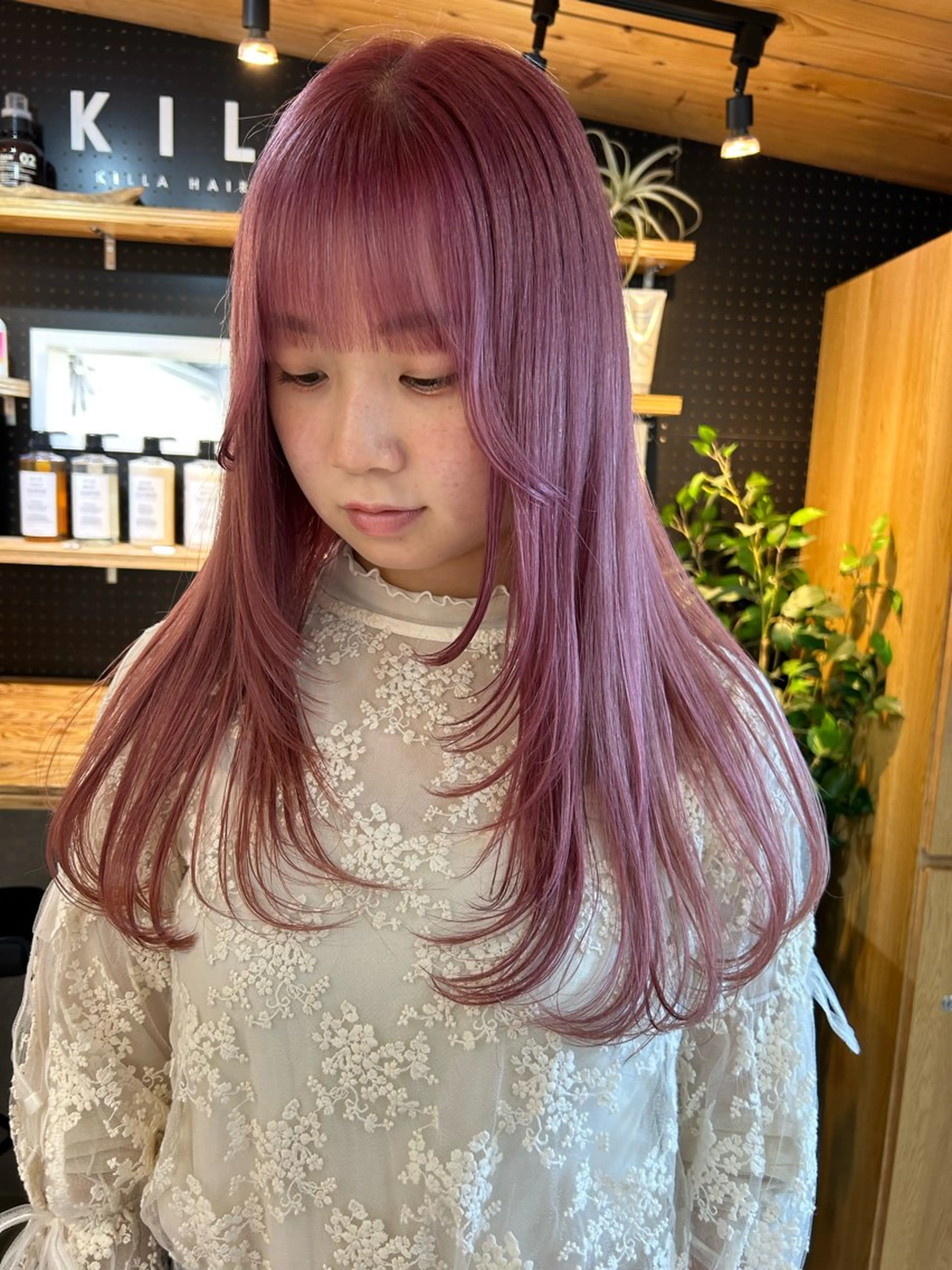 ロング カラー ラベンダーカラー ピンクカラー ピンクラベンダー レイヤーカット カット ヘアカラー トリートメント 🧸艶々韓国ヘア 🧁mizunaのヘアスタイル