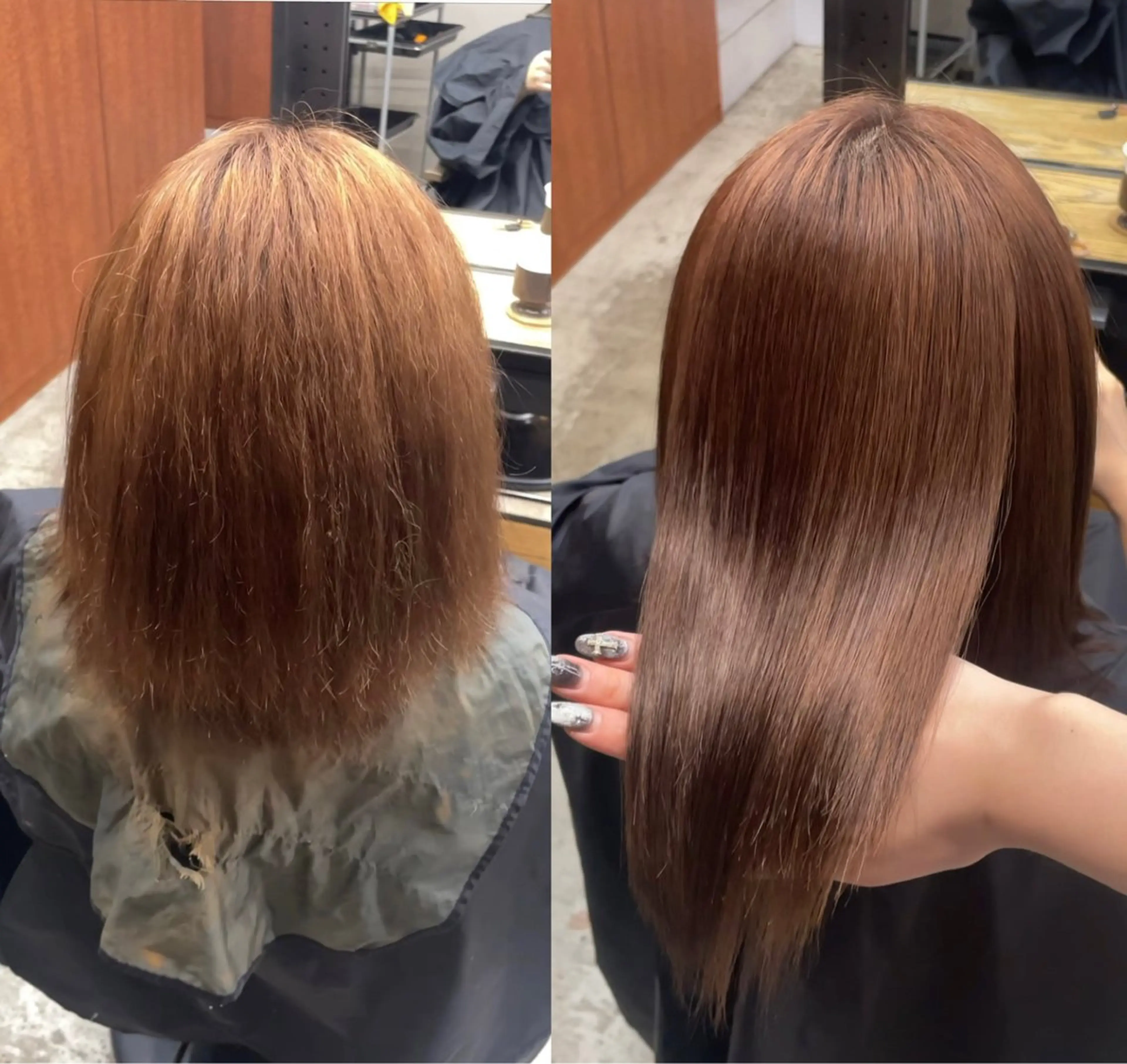 ミディアム パーマ 縮毛矯正 ブリーチ透明感 mikaのヘアスタイル