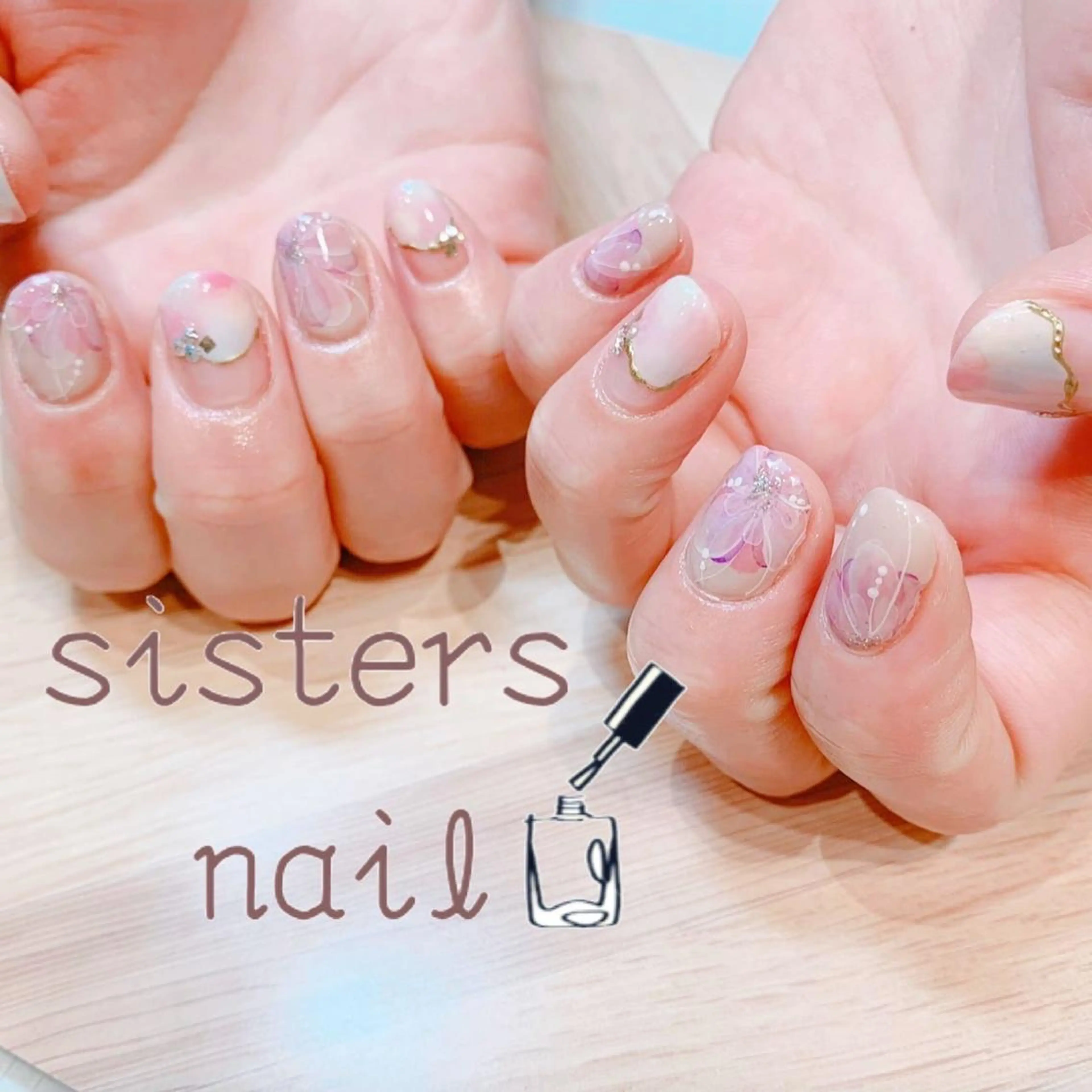 ネイル アートネイル フラワーネイル ニュアンスネイル オフィスネイル 春ネイル ハンドネイル ハンドケア sisters nail.fのネイルデザイン