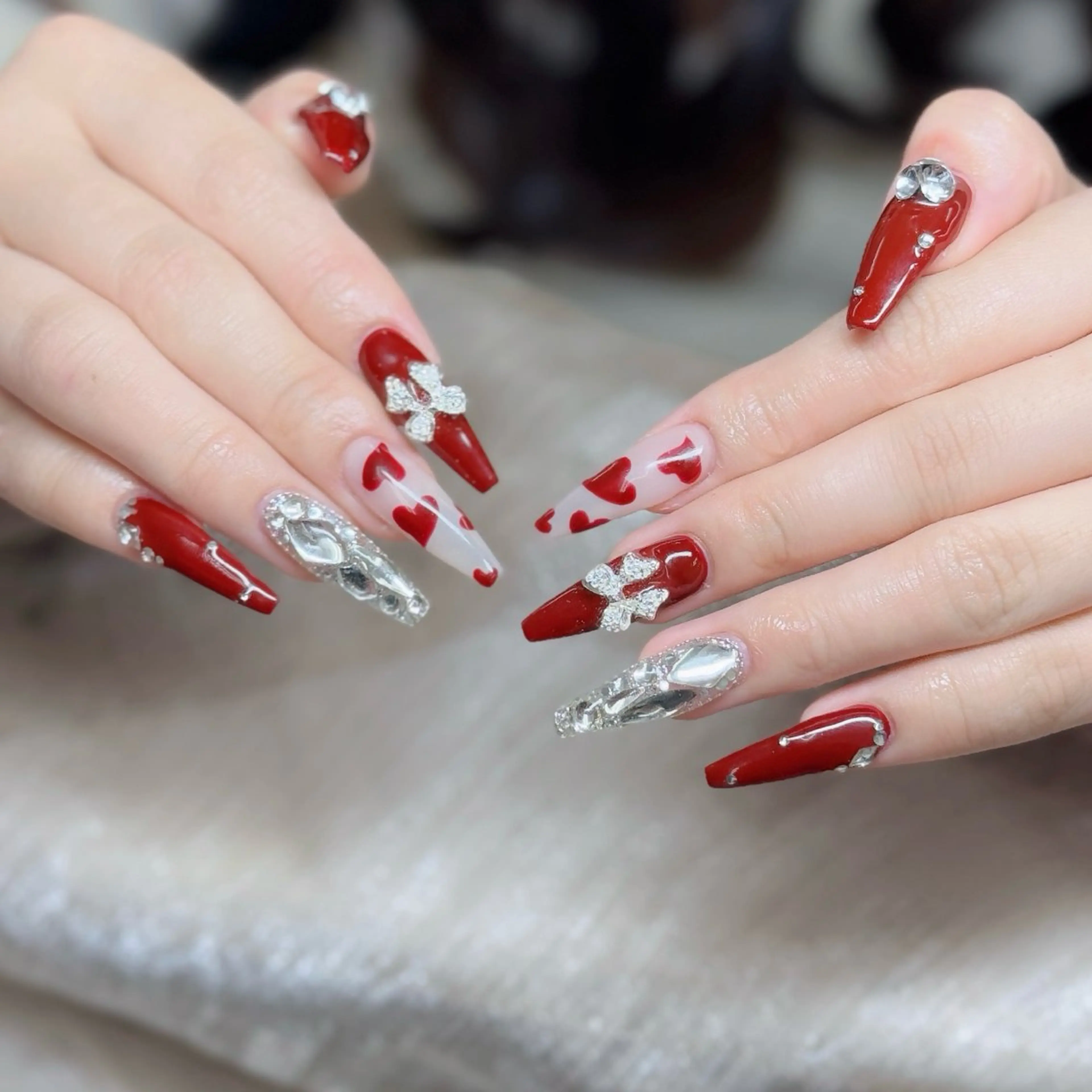 ネイル ロングネイル マグネットネイル リボン 夏ネイル スーパーロングネイル ハンドネイル Hani Nail XUKAのネイルデザイン