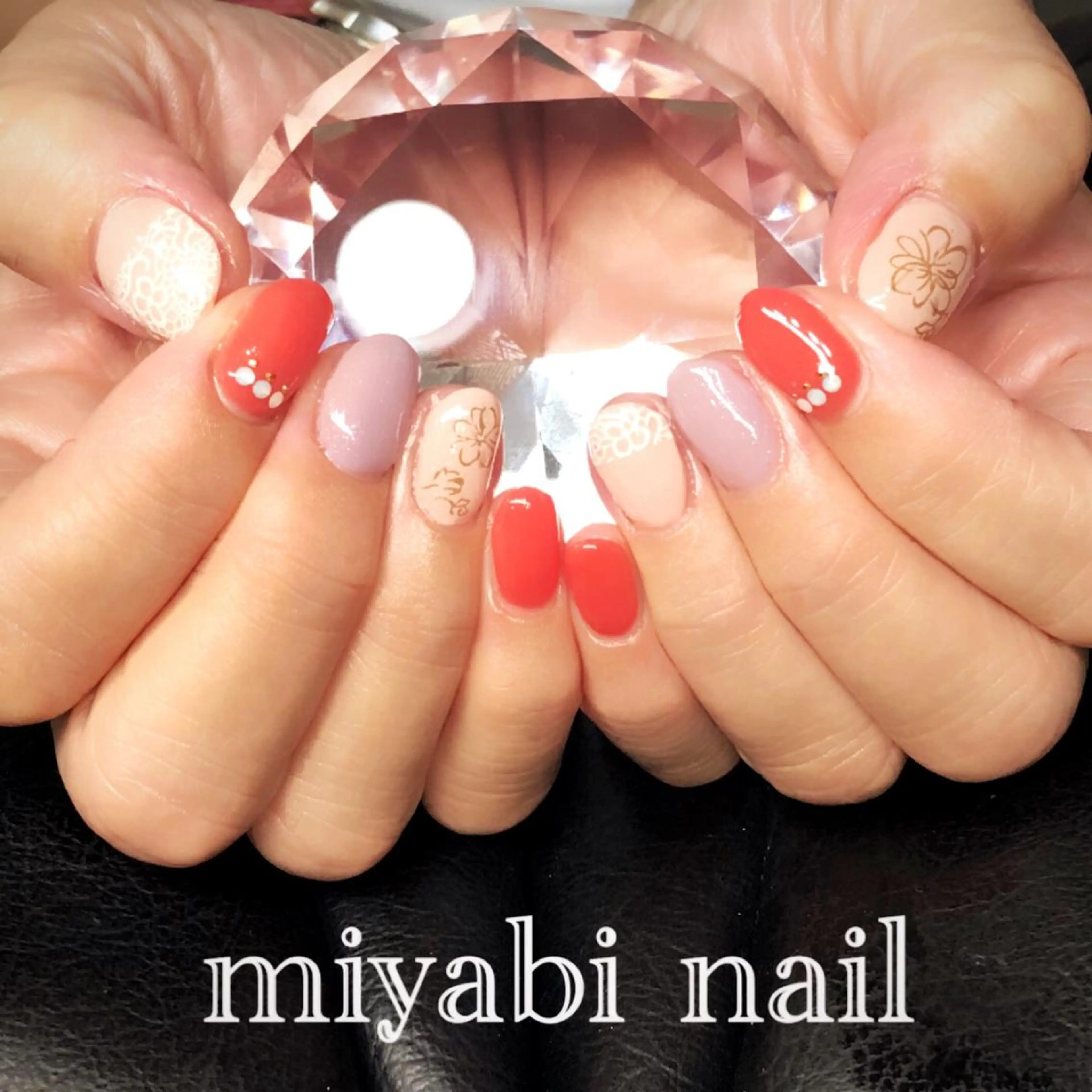 ネイル アートネイル ブラウン フラワーネイル レース 持ち込み ハンドネイル miyabi nail 桂川駅近くのネイルデザイン