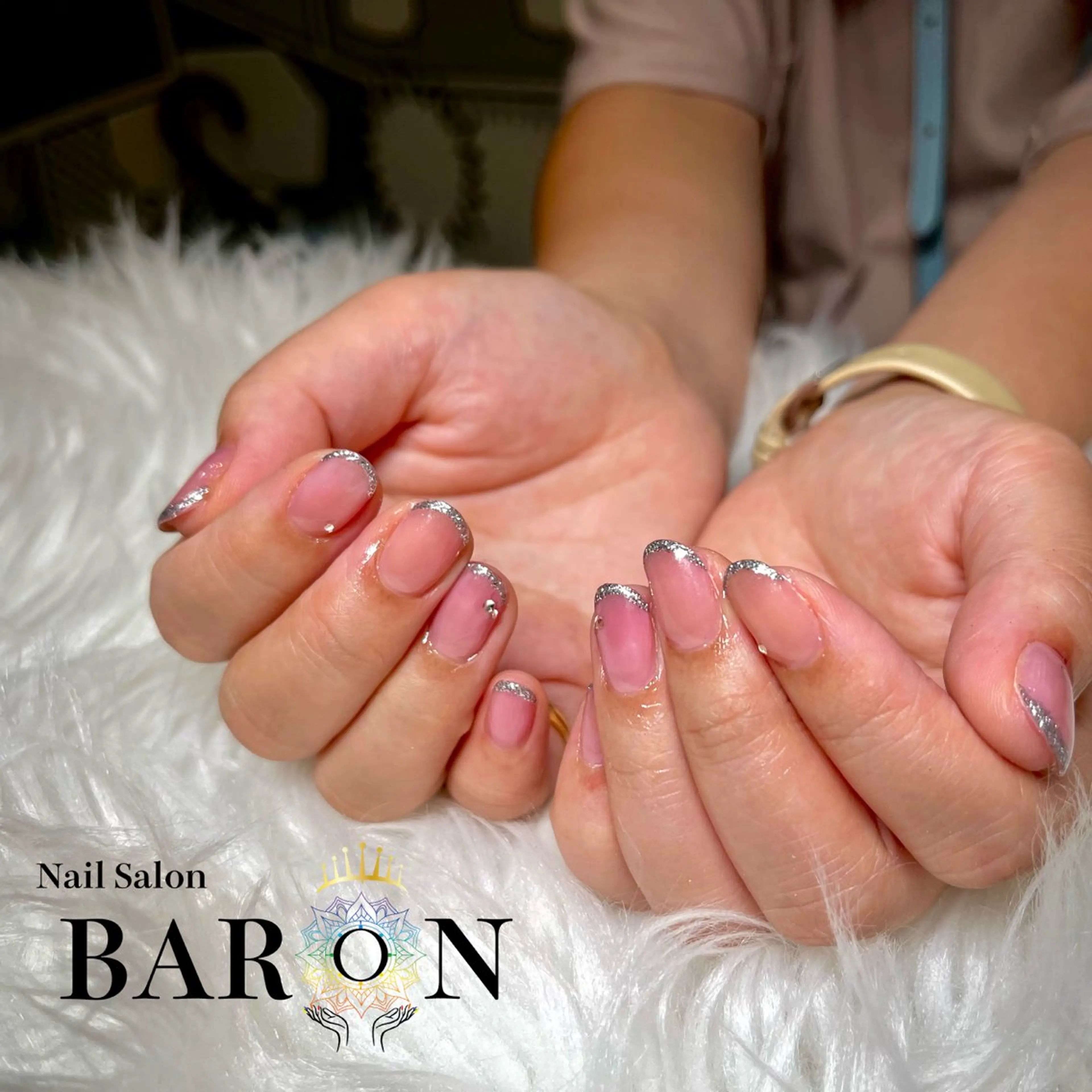 ネイル フレンチネイル ラメ(グリッター) ピンク ハンドネイル ☆SAKI☆ BARON 店長のネイルデザイン