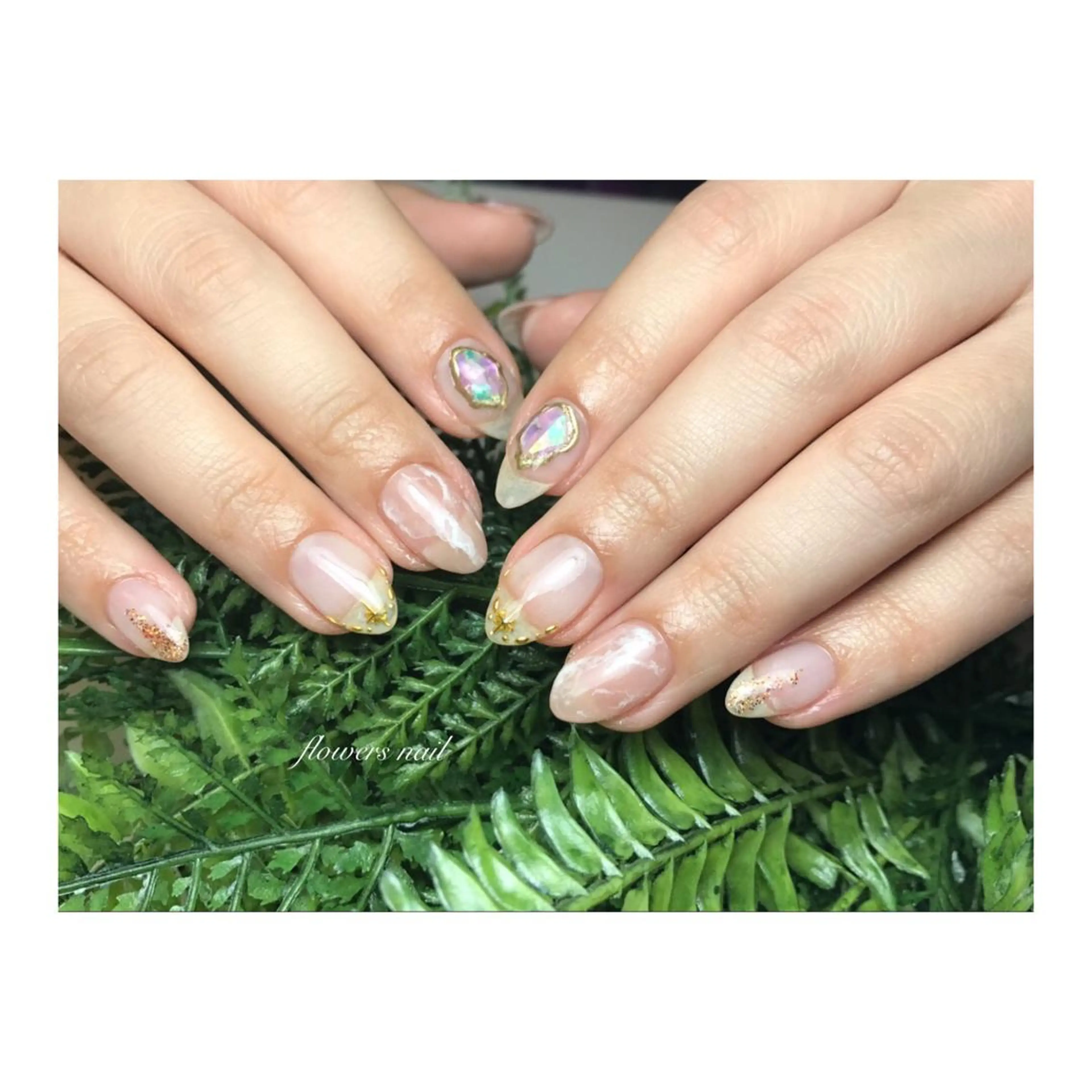 ネイル クリアネイル 大理石ネイル(マーブル) シンプルネイル flowers nailのネイルデザイン
