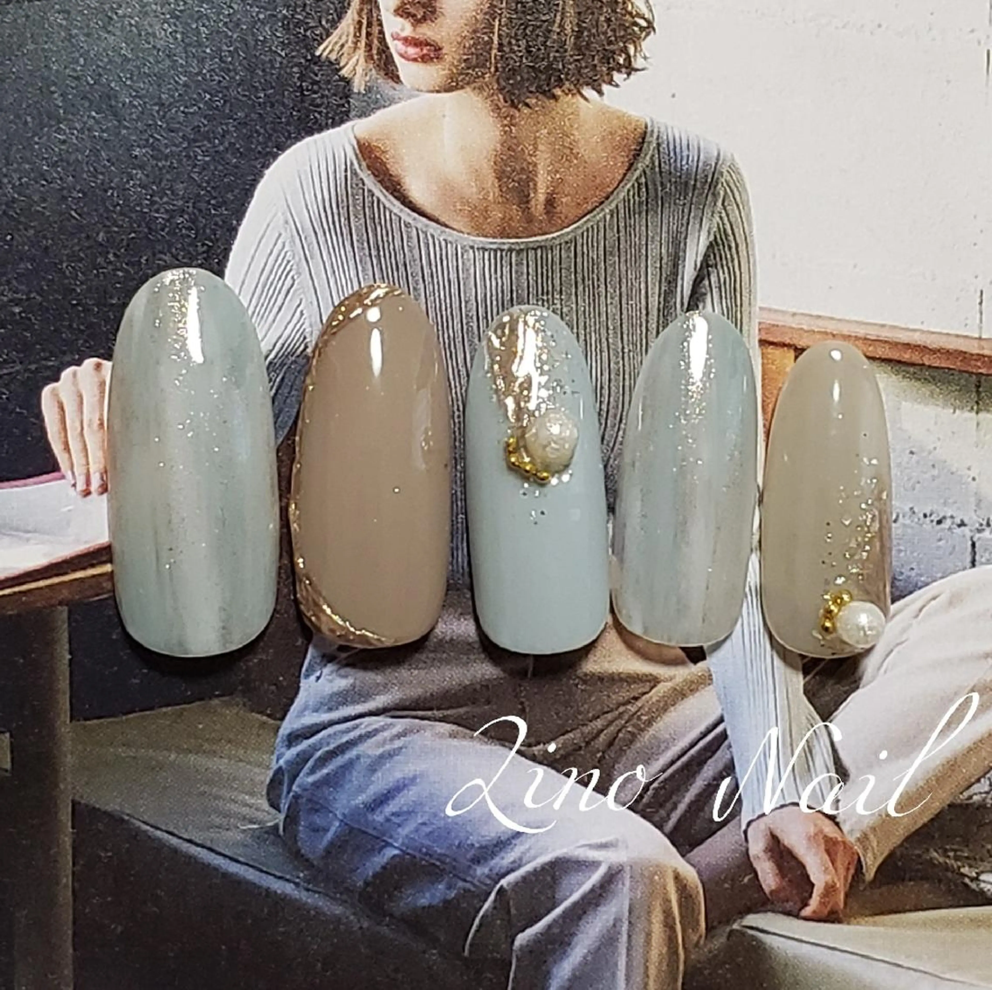 ネイル ブルー カジュアル ジェルネイル キラキラネイル ラメ(グリッター) Lino Nailのネイルデザイン