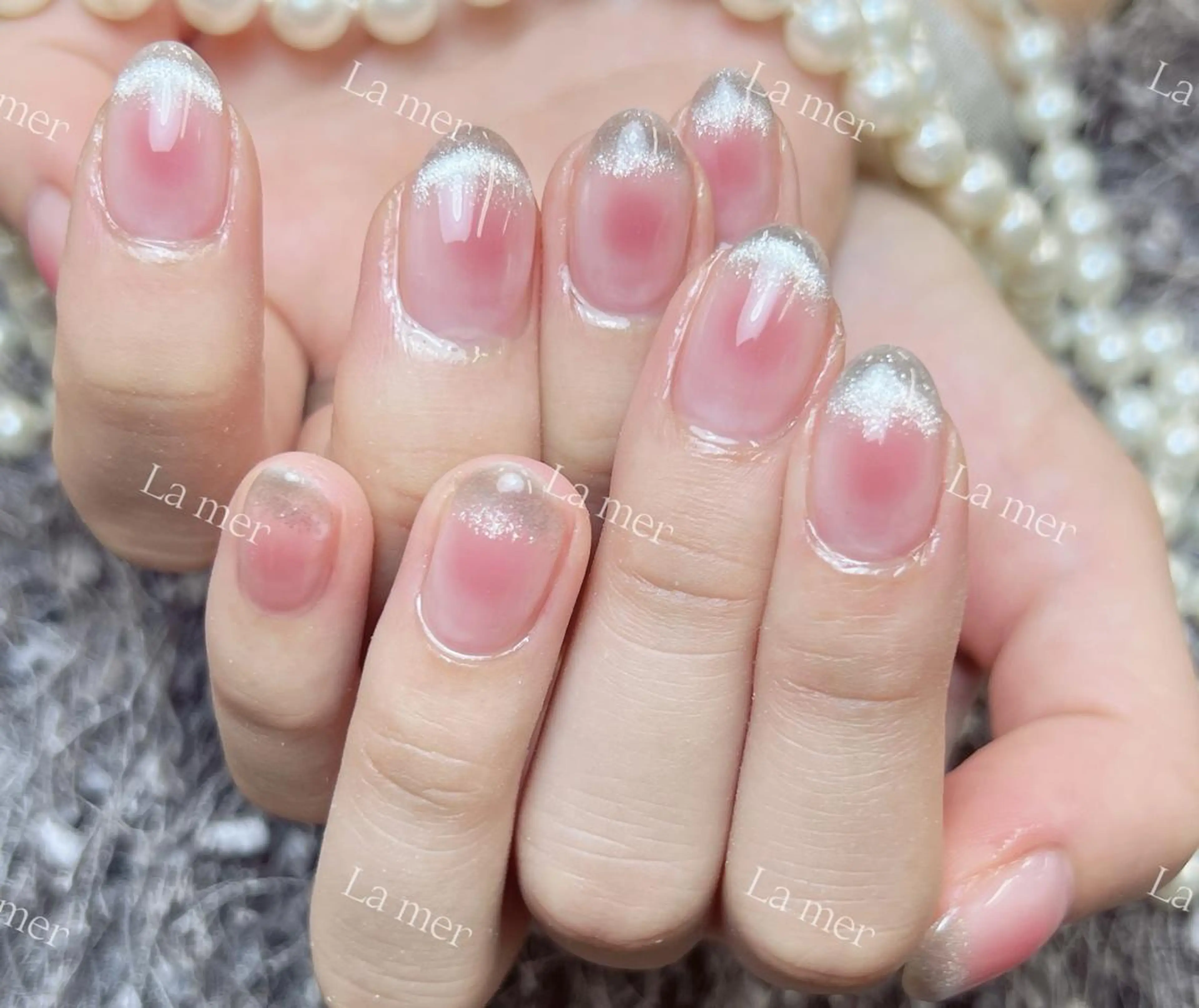 💖ハンド💖チップ長さだし10本+マグネットフレンチ＋チークネイル　(シェルオフあり＋500円）の写真