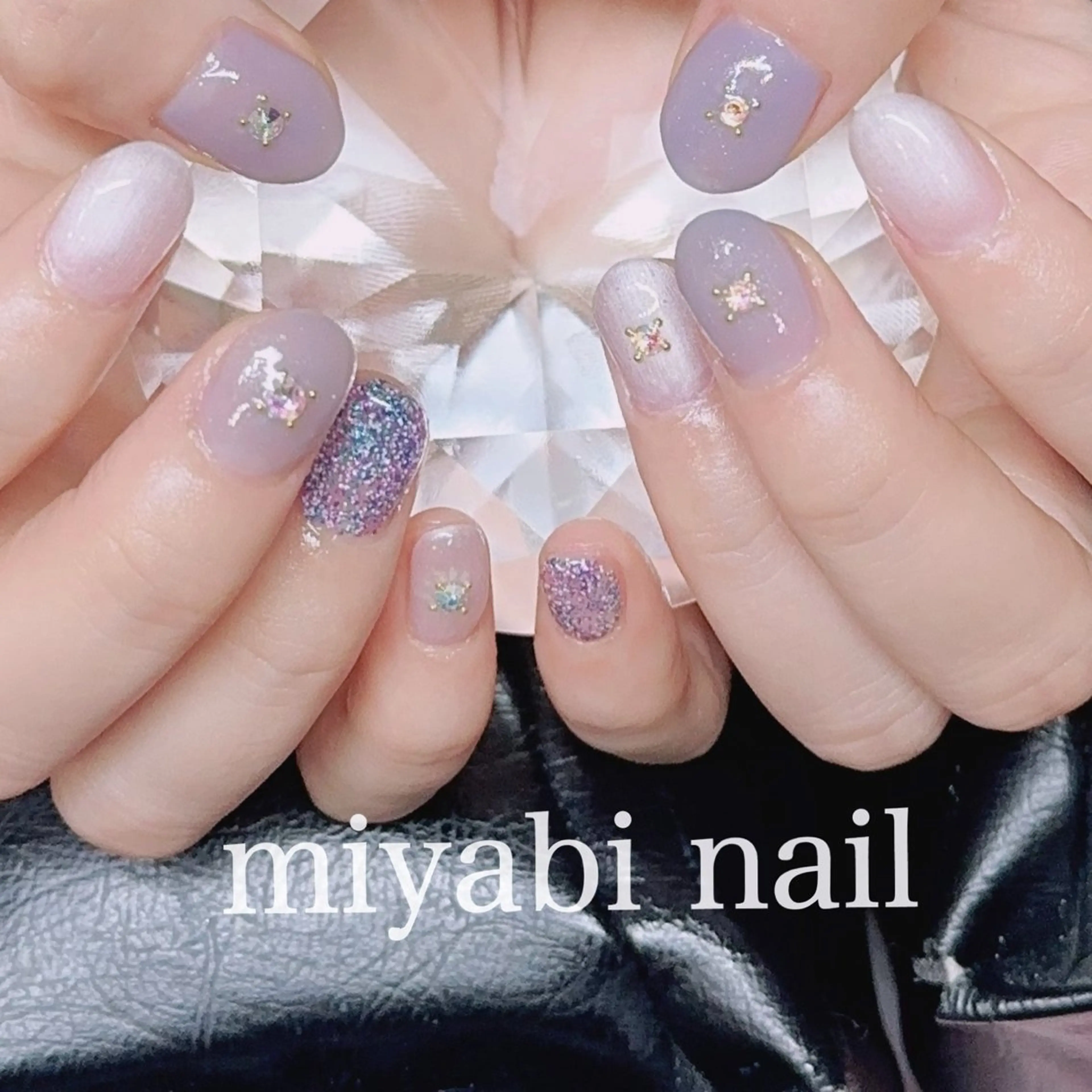 ネイル オーロラネイル 持ち込み ストーンネイル ハンドネイル miyabi nail 桂川駅近くのネイルデザイン
