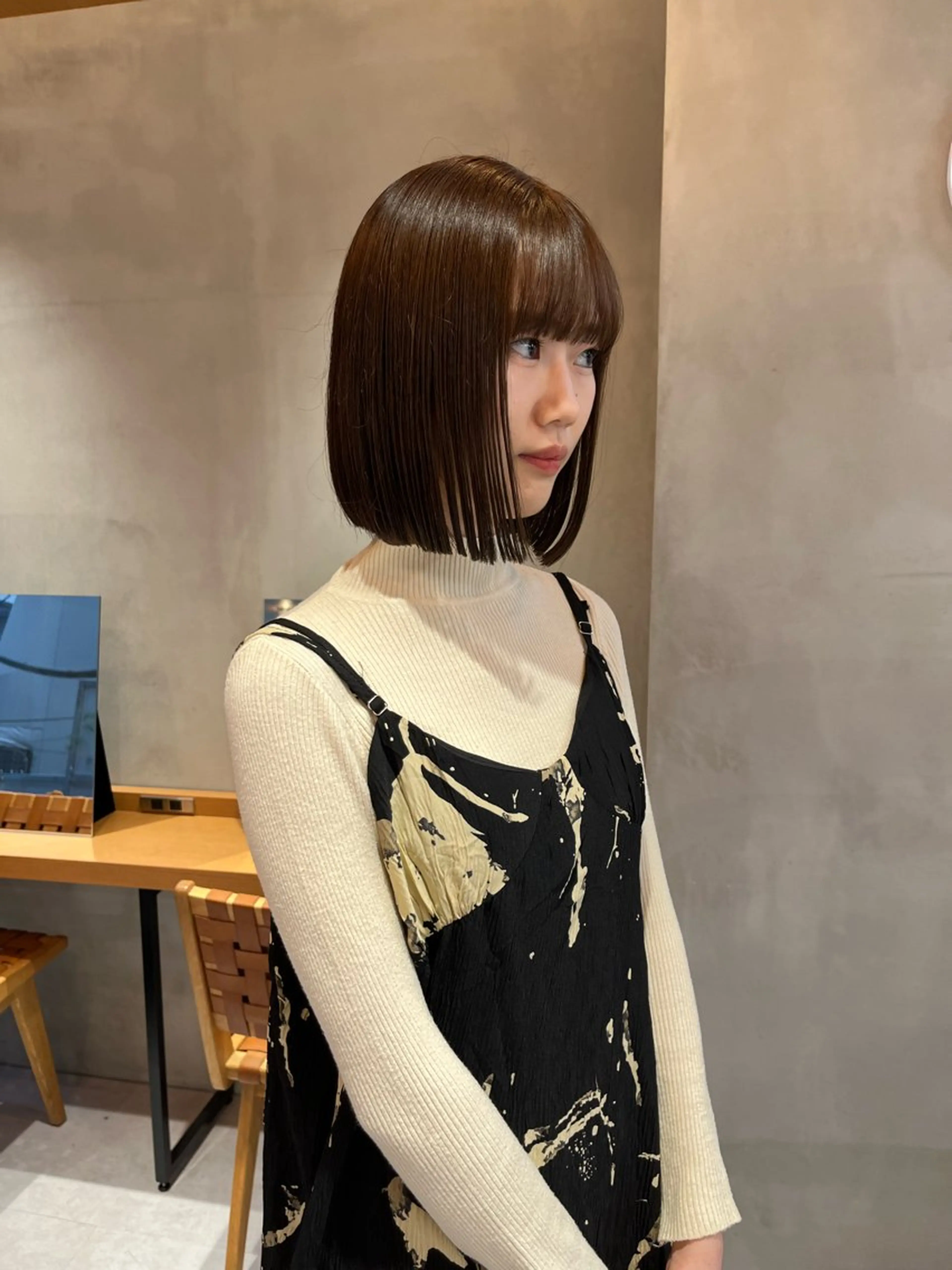 ミディアム カラー カット ヘアカラー トリートメント 韓国ボブ&顔まわり レイヤー♡TOMOEのヘアスタイル