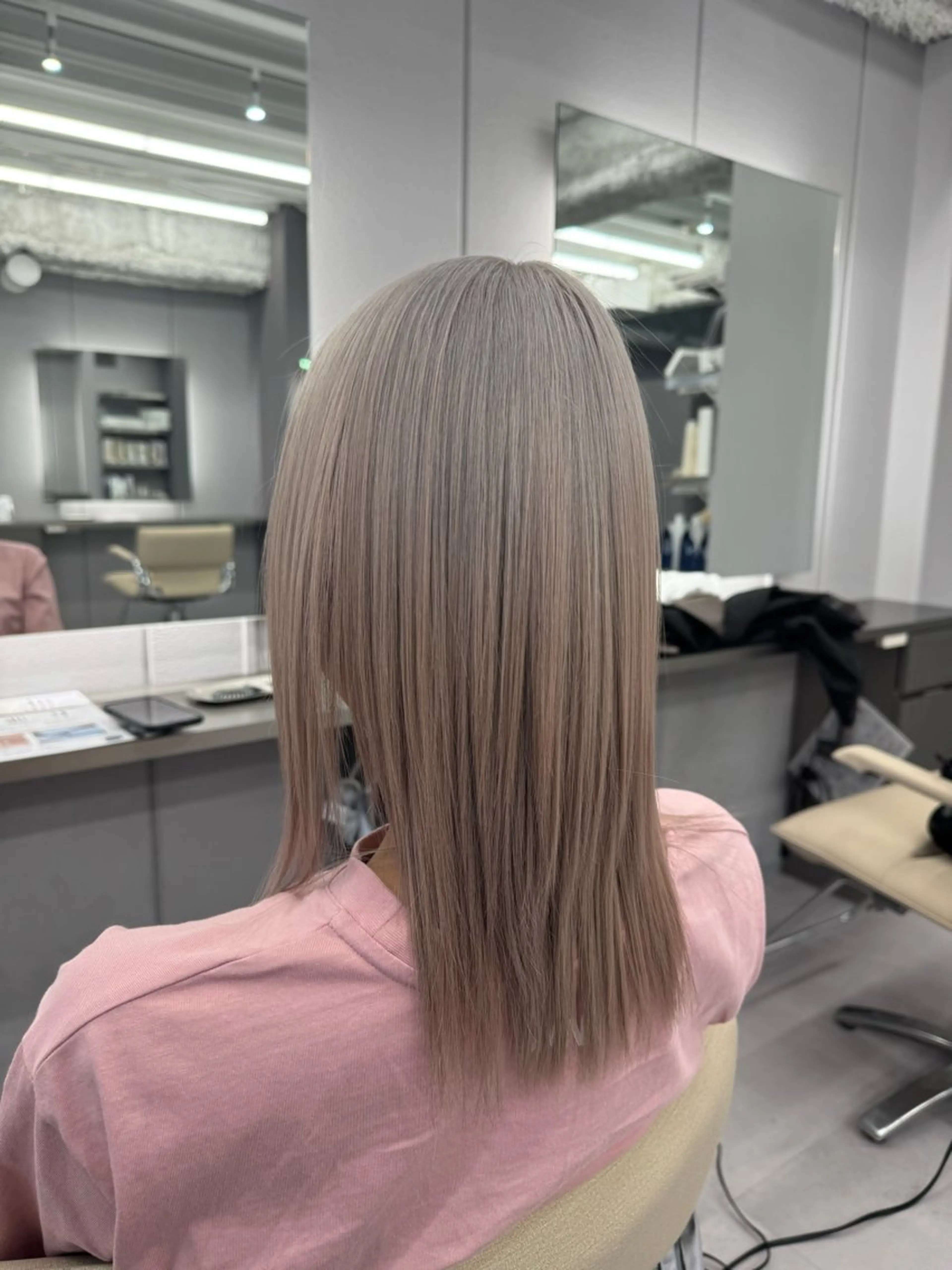 ミディアム カラー ミディアムパーマ バレイヤージュ ベージュカラー ブリーチ ブロンド hono/ブリーチ /Lote.一宮のヘアスタイル