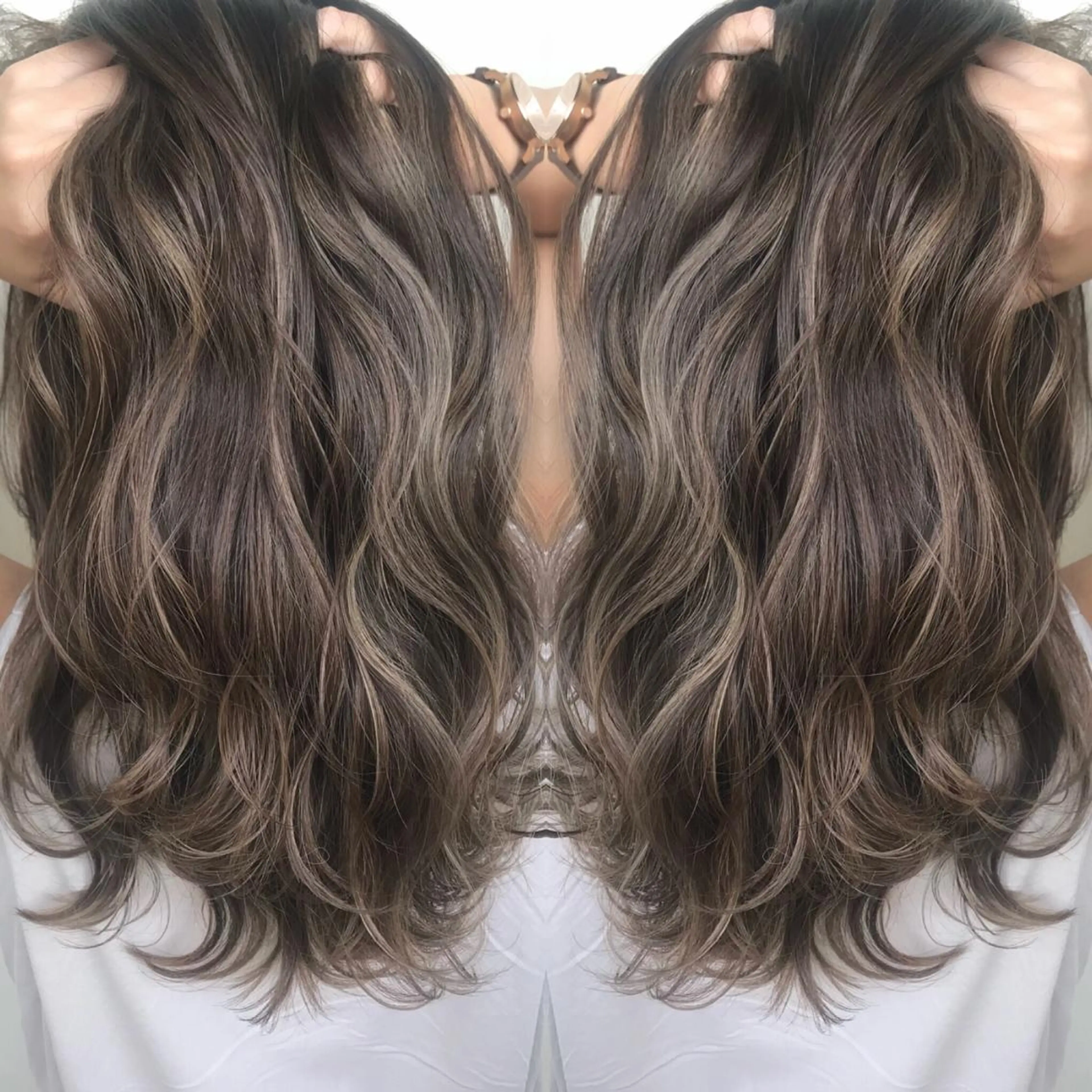 ロング カラー カット ヘアカラー ハイライト、レイヤー カット/西梅田/中西のヘアスタイル