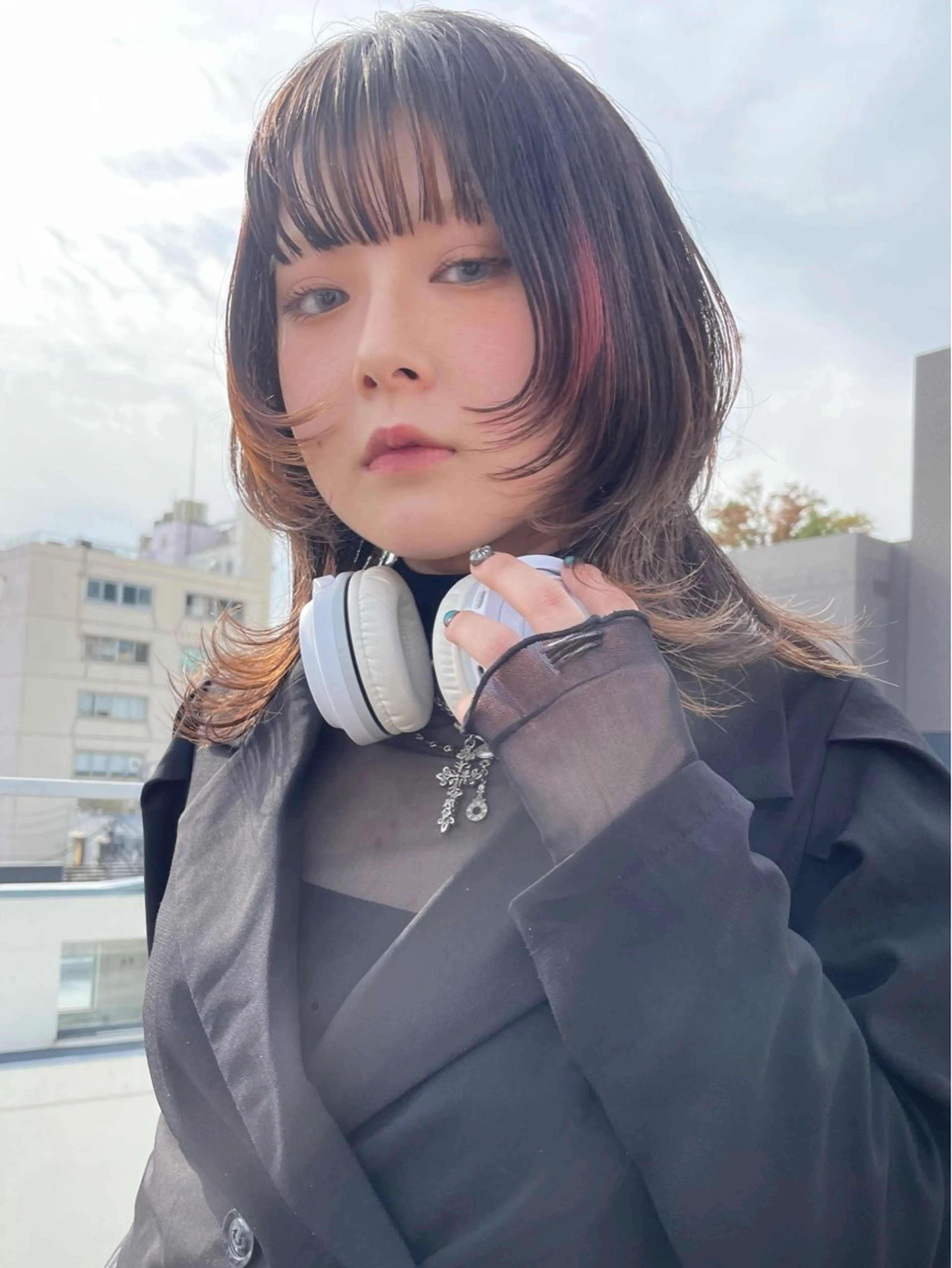 ミディアム レイヤーカット ウルフカット ウルフレイヤー レイヤーカットモデル ショートカット/颯大のヘアスタイル