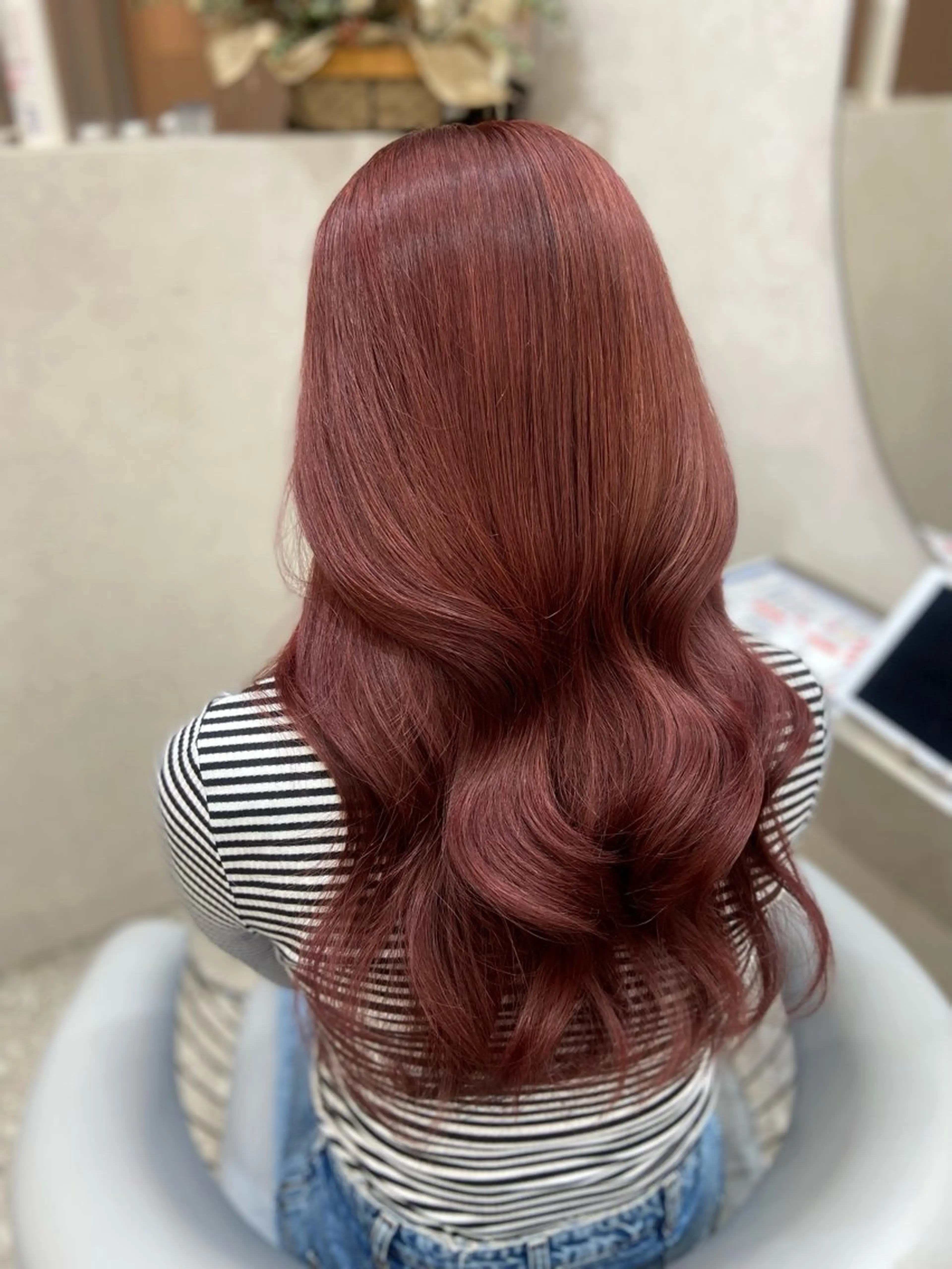 ロング カラー ブラウンカラー ピンクカラー ピンクブラウン レッドカラー レッドブラウン カット ヘアカラー トリートメント 新宿/韓国ヘア 中明度カラー/かやのヘアスタイル