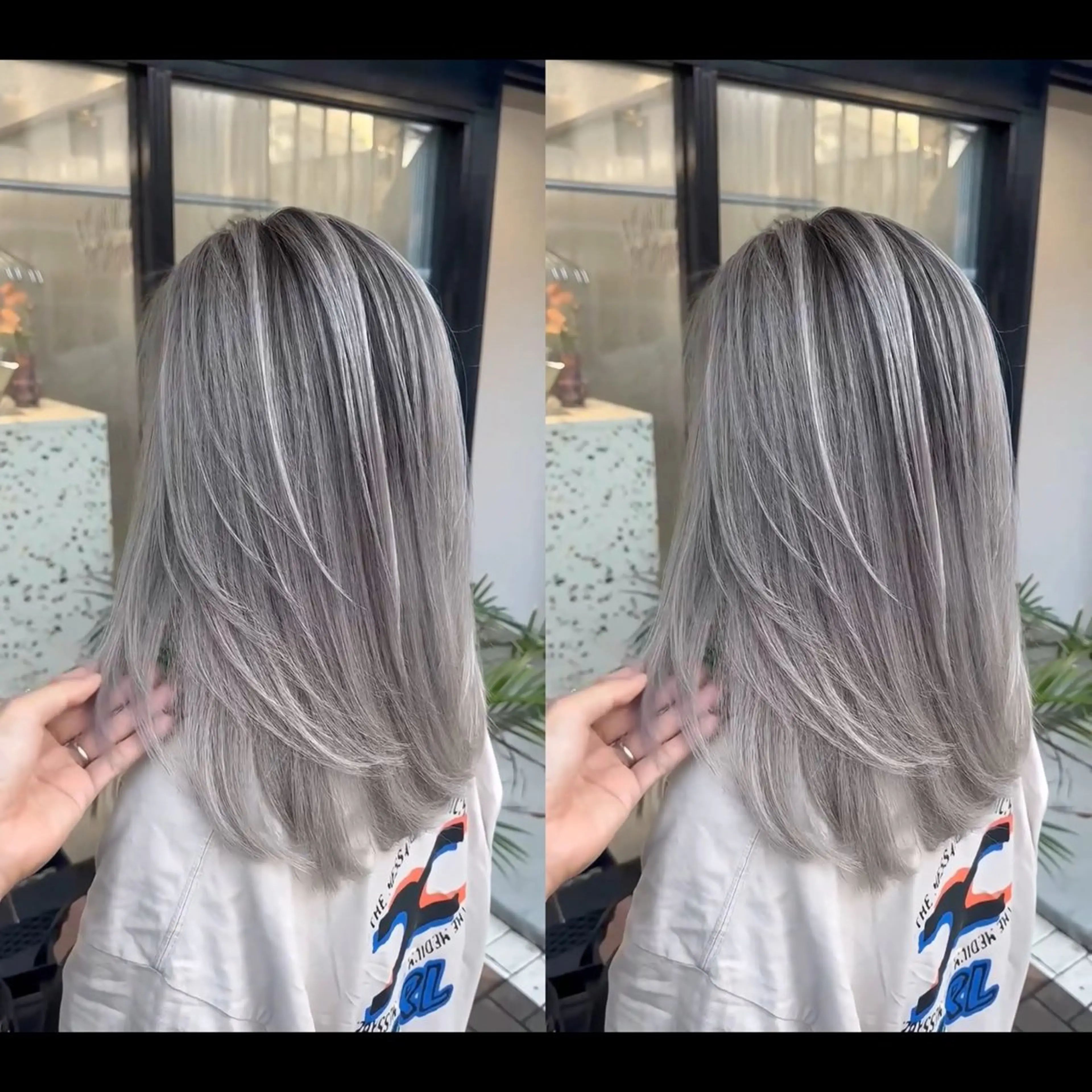 ロング カラー アッシュ バレイヤージュ ベージュカラー ブリーチ ケアブリーチ ヘアカラー トリートメント ONYX 表参道所属・表参道/ハイライト 髪質改善ストレートのヘアスタイル