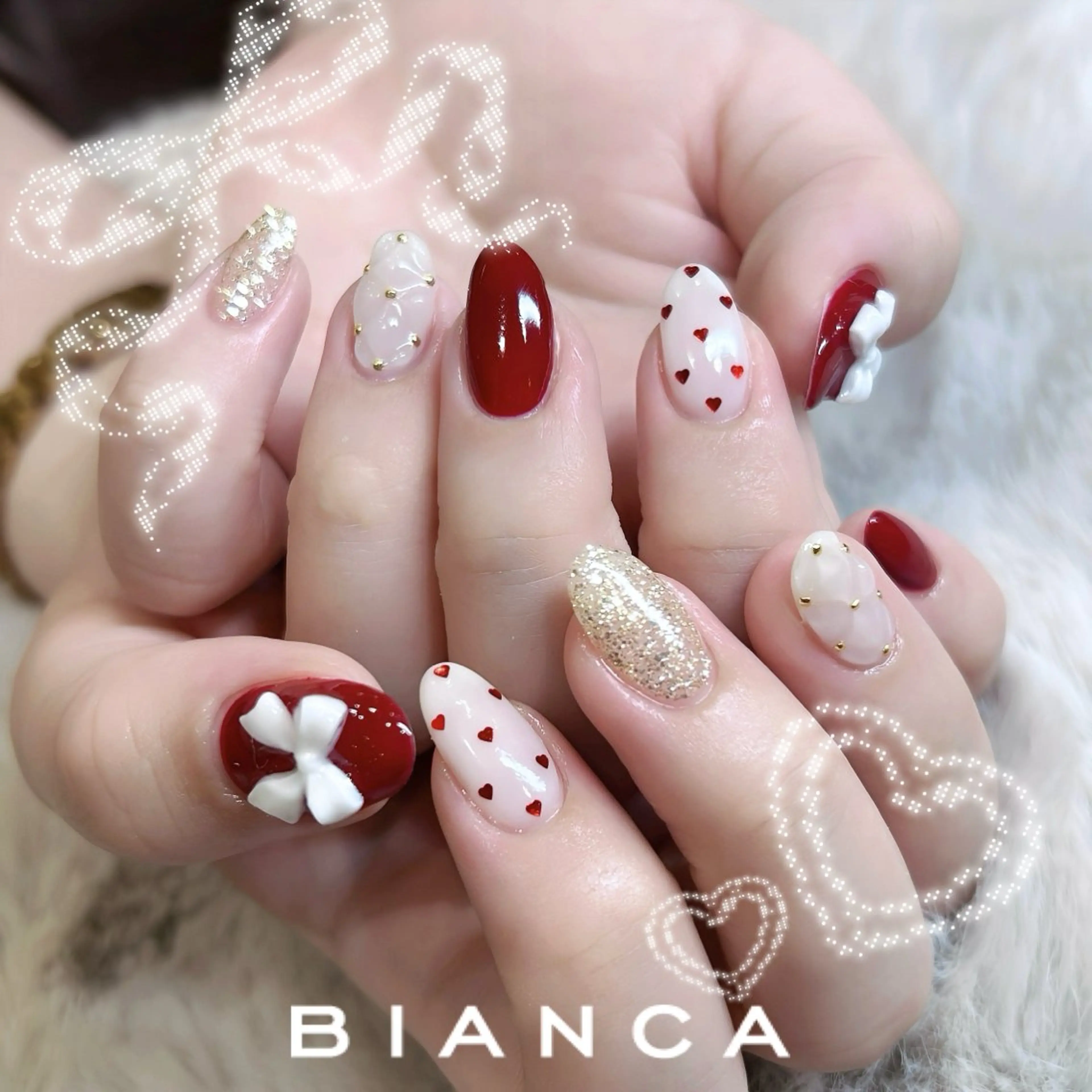 ネイル ガーリー ハンドネイル Bianca 川口 moe˖ ࣪⊹のネイルデザイン