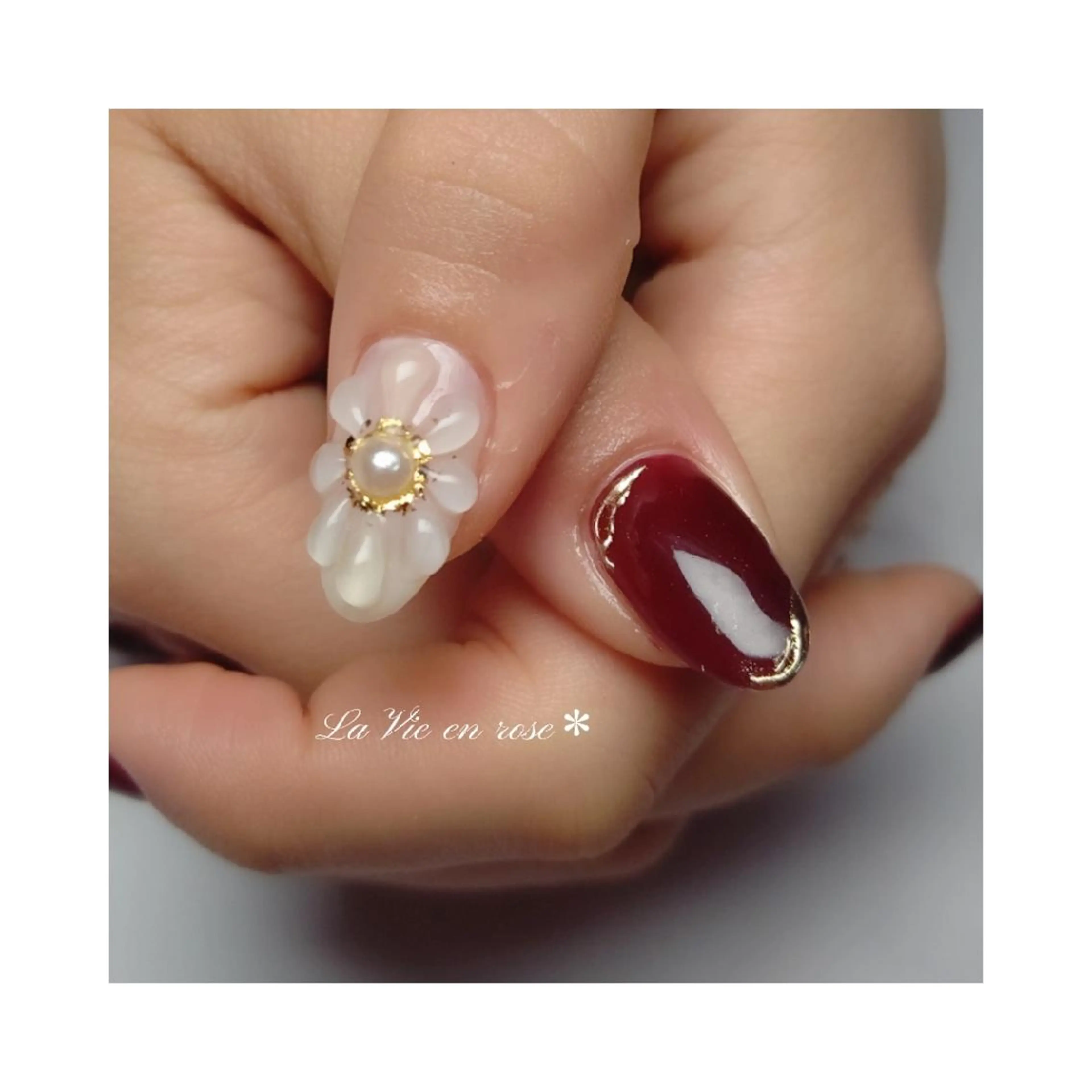 ネイル フラワーネイル ぷっくりネイル ラヴィアン ローズのネイルデザイン