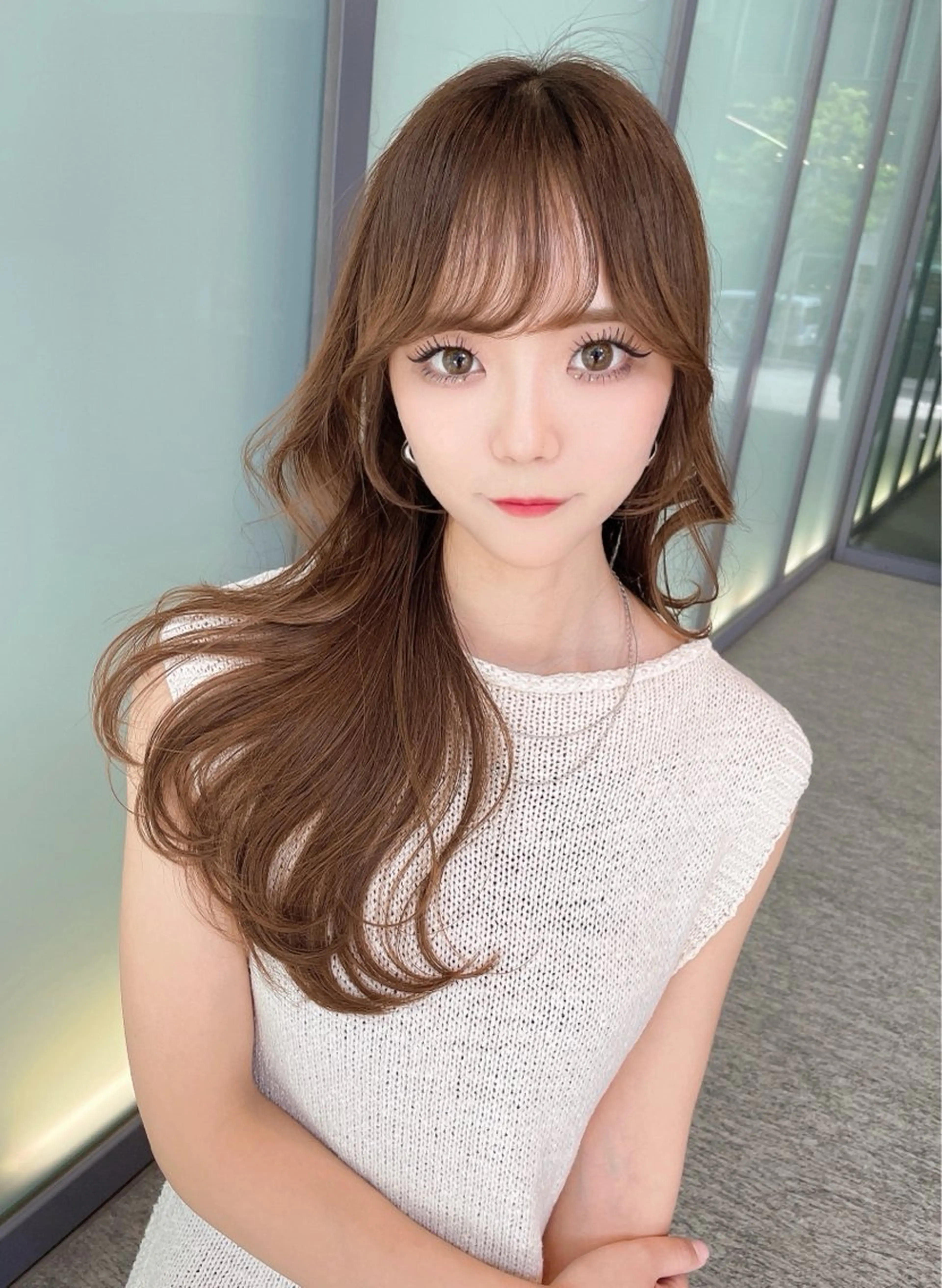 ロング カラー ベージュカラー 黒髪 ブリーチ ブルーカラー ブルーブラック カット ヘアカラー トリートメント 木屋元一/透明感 /レイヤー/顔まわりのヘアスタイル