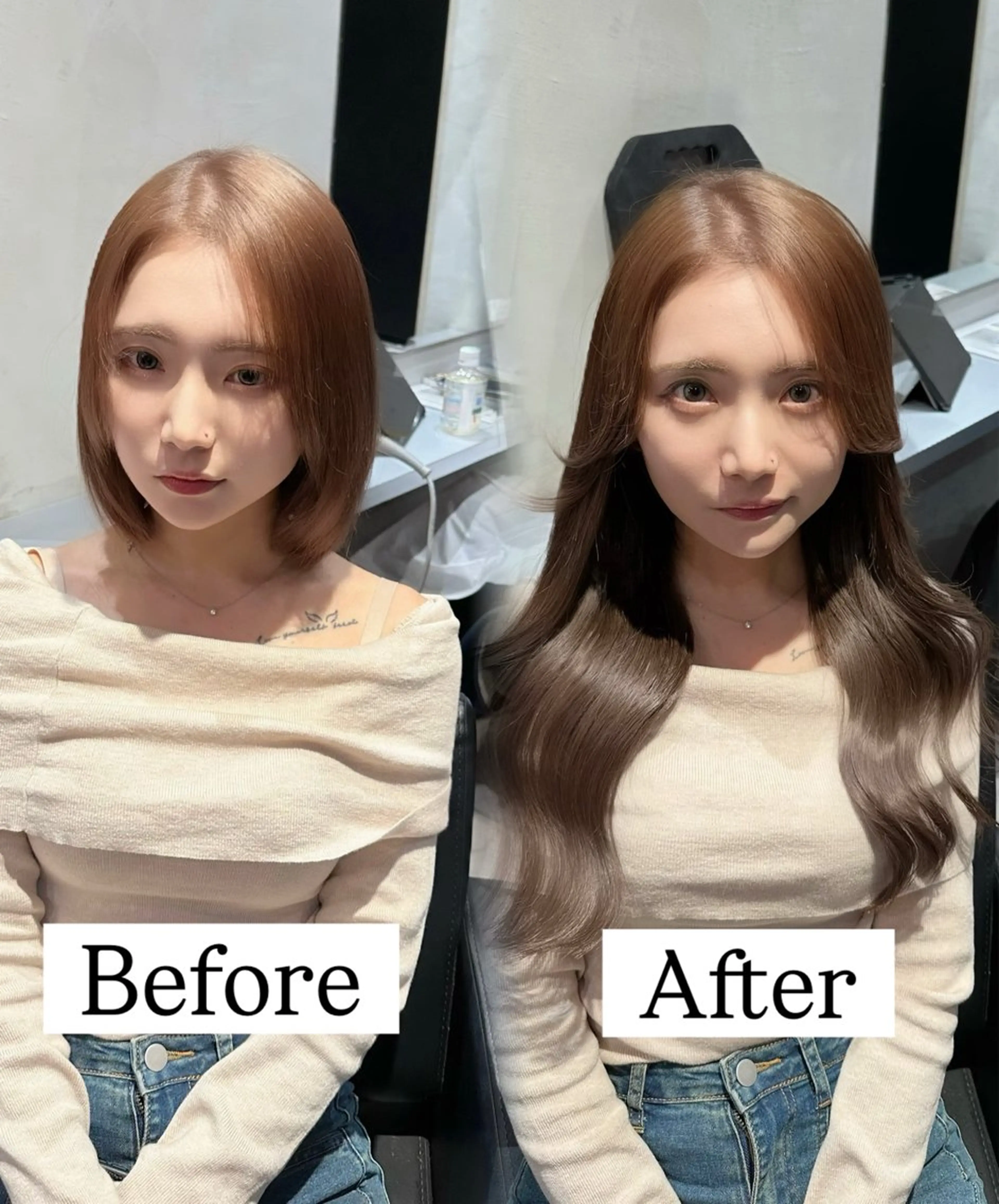 ロング ボブ エクステ ロング カット ヘアカラー トリートメント エクステ 💎韓国レイヤー× 髪質改善 ゆうま💎のヘアスタイル