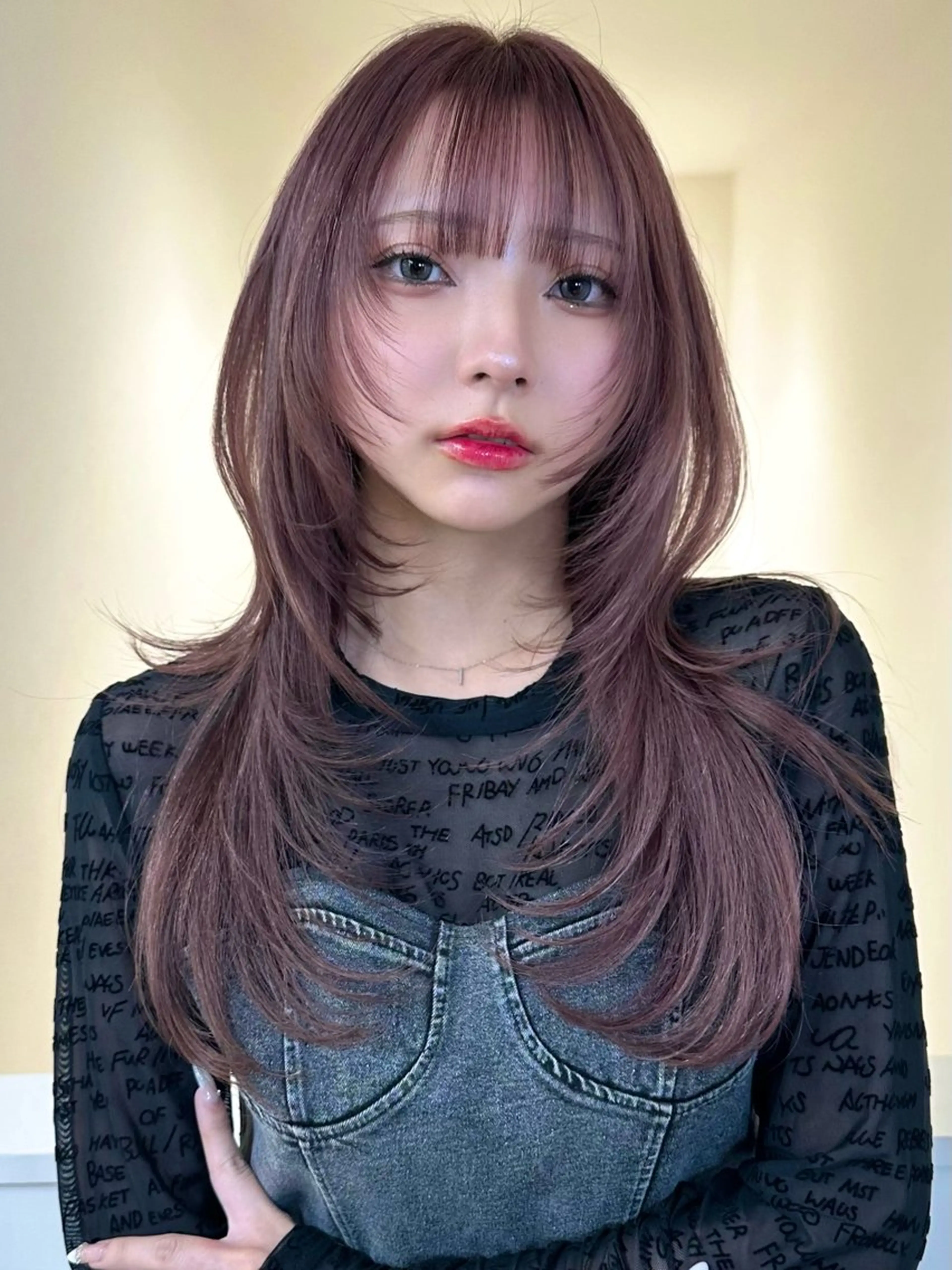 ロング ハッシュカット 韓国風ヘア レイヤーカット カット ヘアカラー トリートメント 中韓mix💖 トレンドヘアMIKUのヘアスタイル