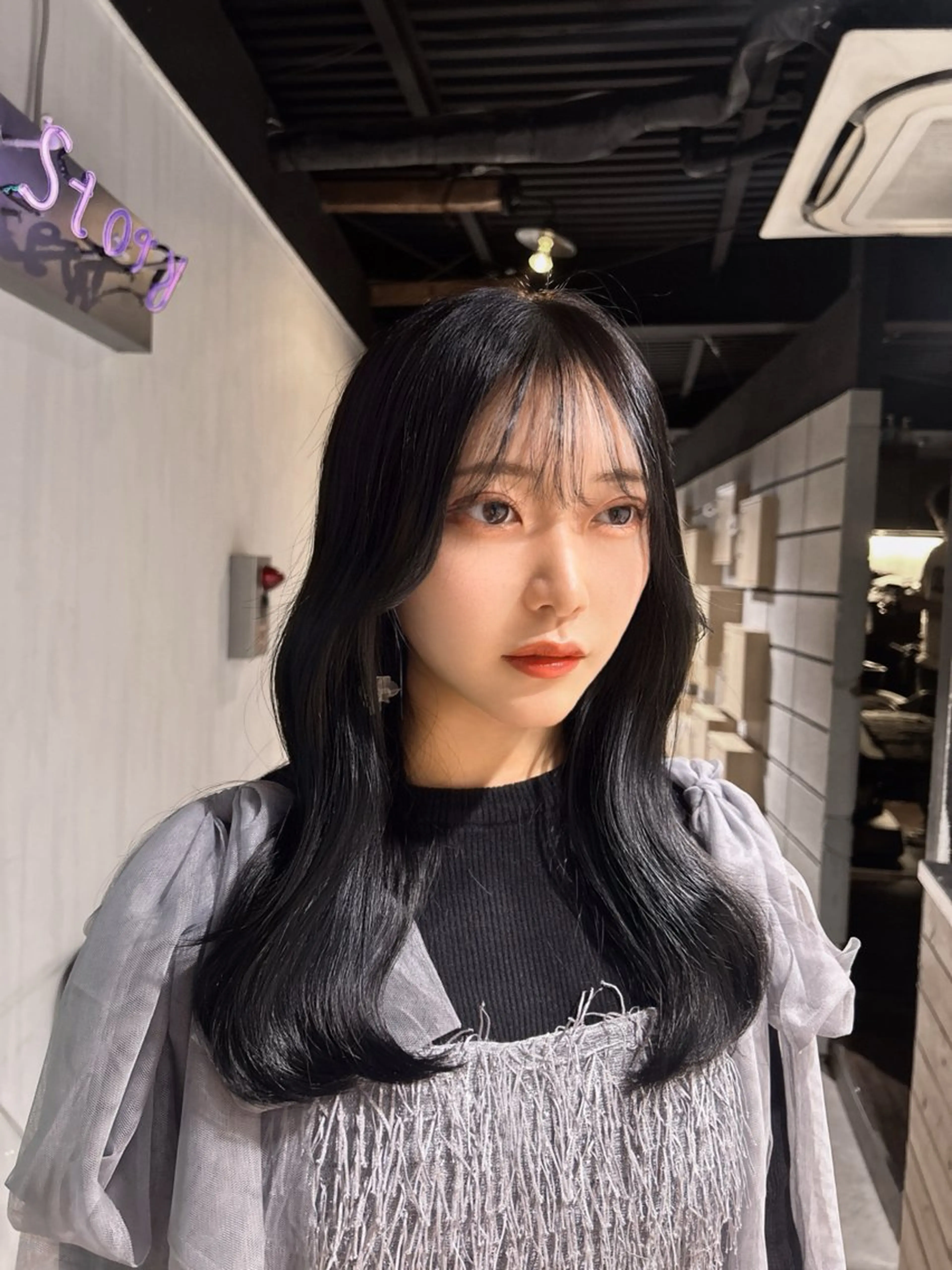 セミロング 韓国風カラー 姫カット 韓国風ヘア レイヤーカット ワンホンレイヤー MEI🎀垢抜けカラ ー🎀韓国styleのヘアスタイル