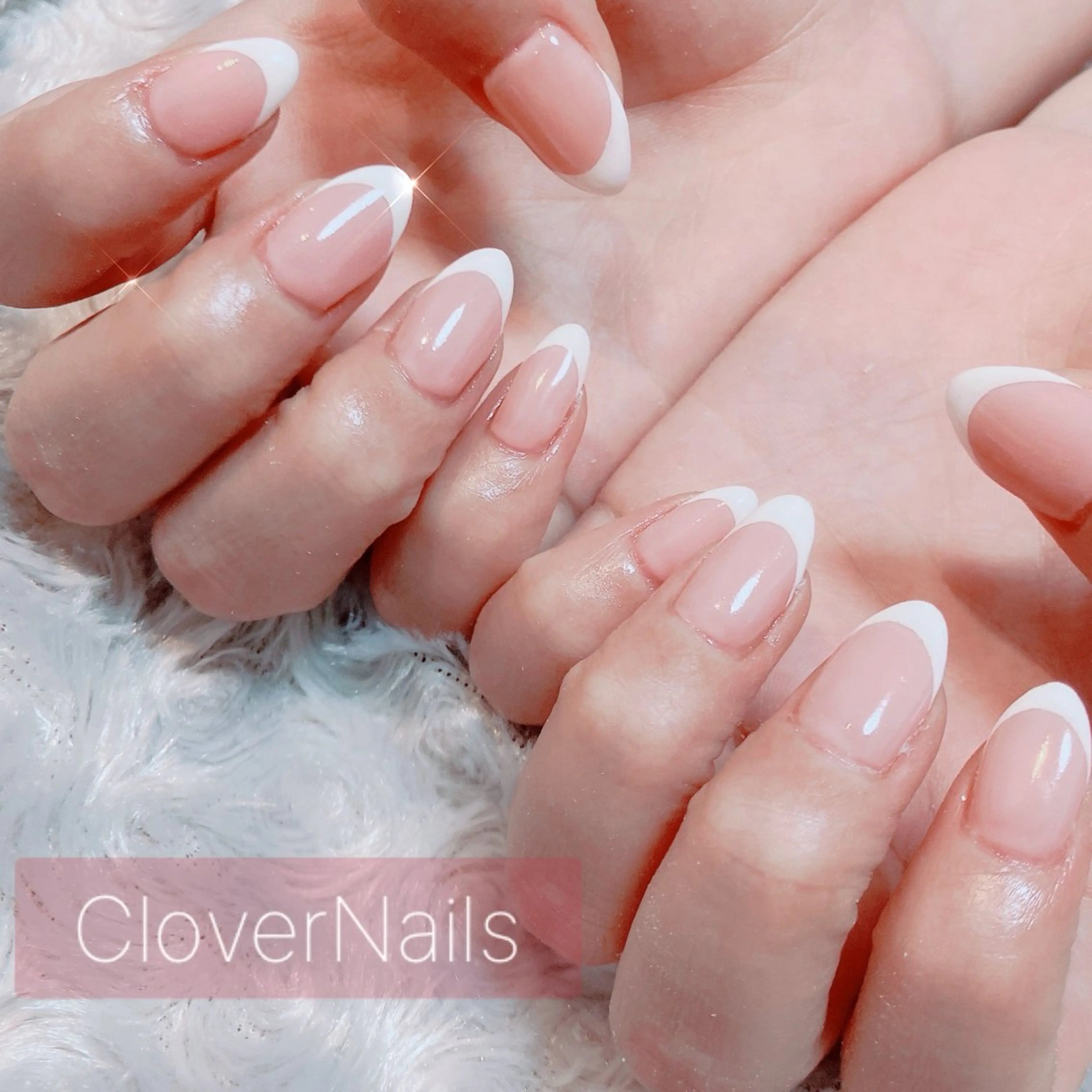 ネイル フレンチネイル オフィスネイル ピンク シンプルネイル ホワイト ハンドネイル 自宅ネイルサロン クロバーネイルのネイルデザイン