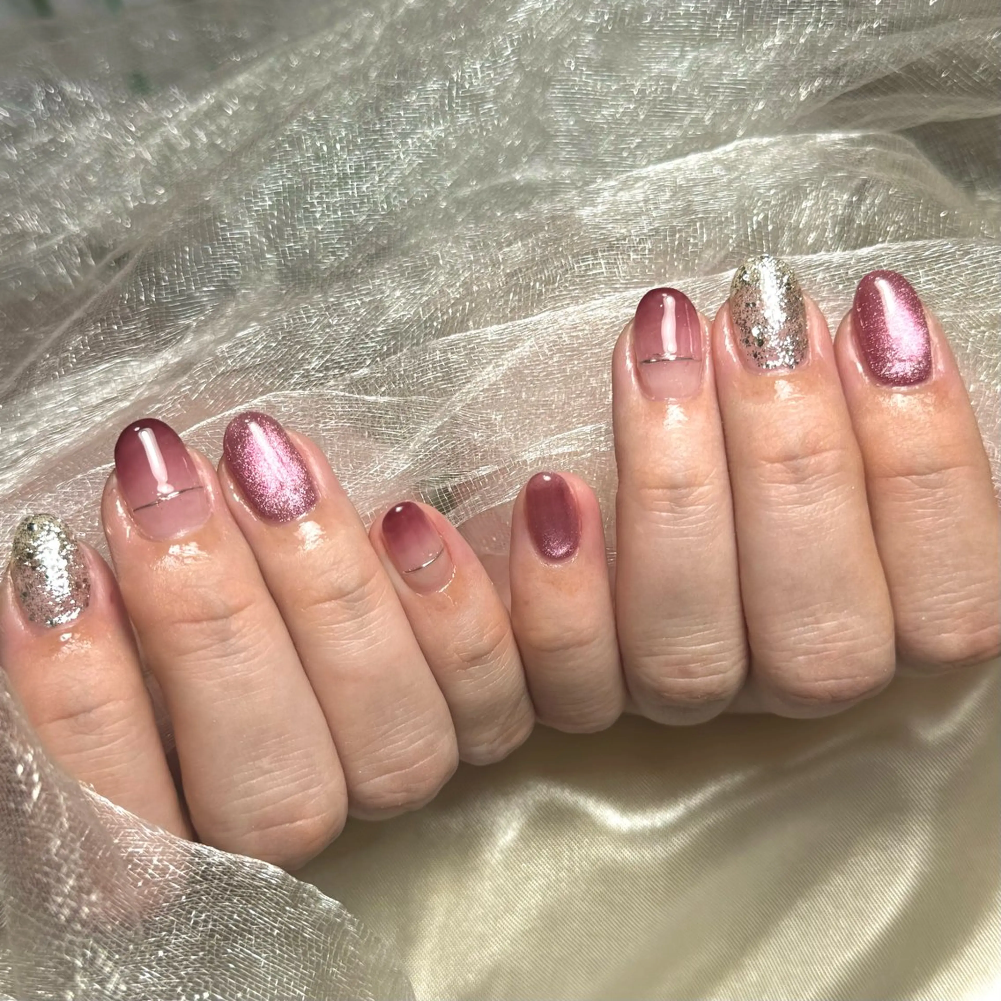 ネイル ピンク シルバー ハンドネイル Guranail Satoのネイルデザイン