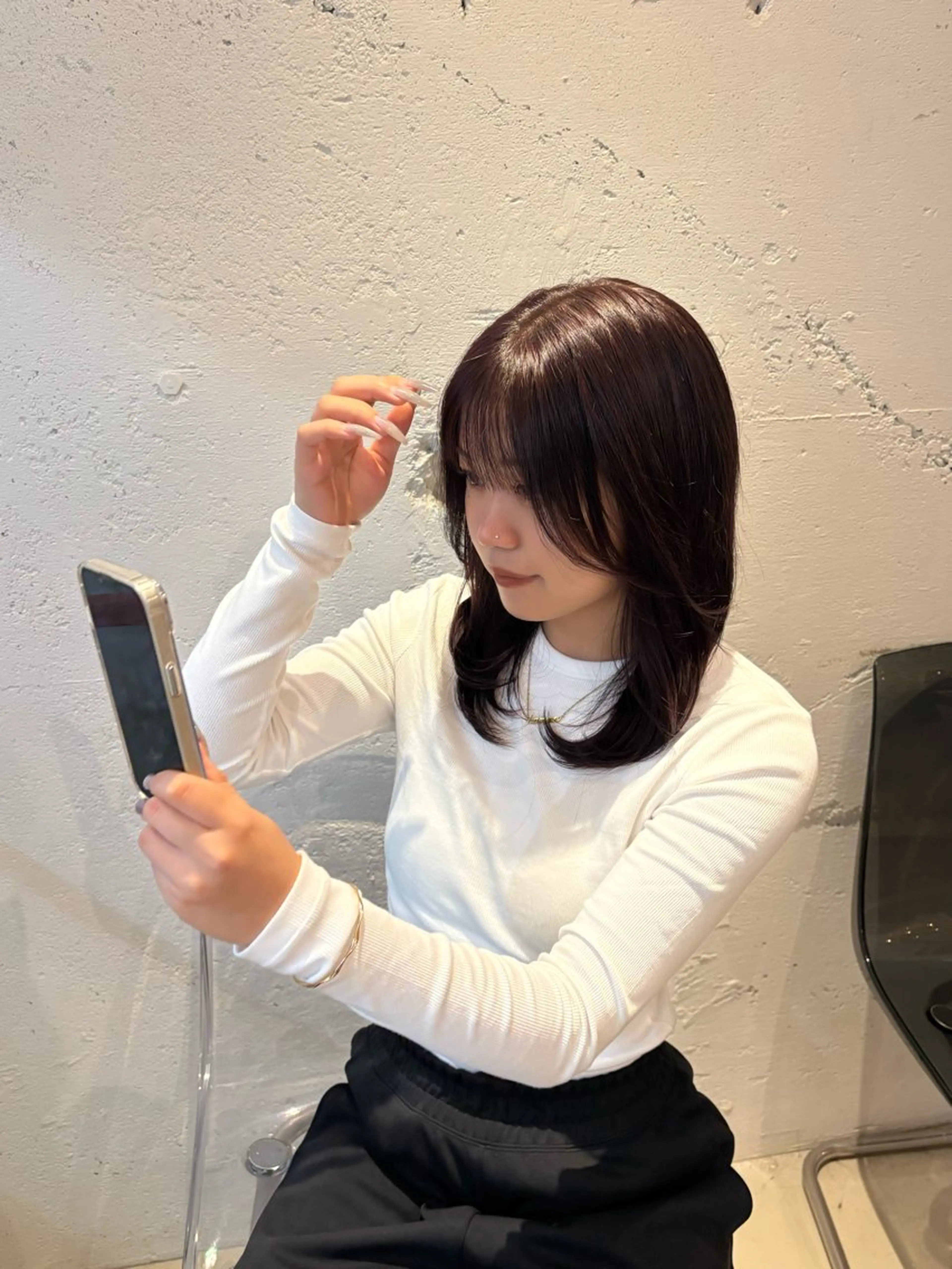 ミディアム カラー レッドカラー ヘアカラー トリートメント 🩵透明感カラー/ 暗髪/YUNA🩵のヘアスタイル