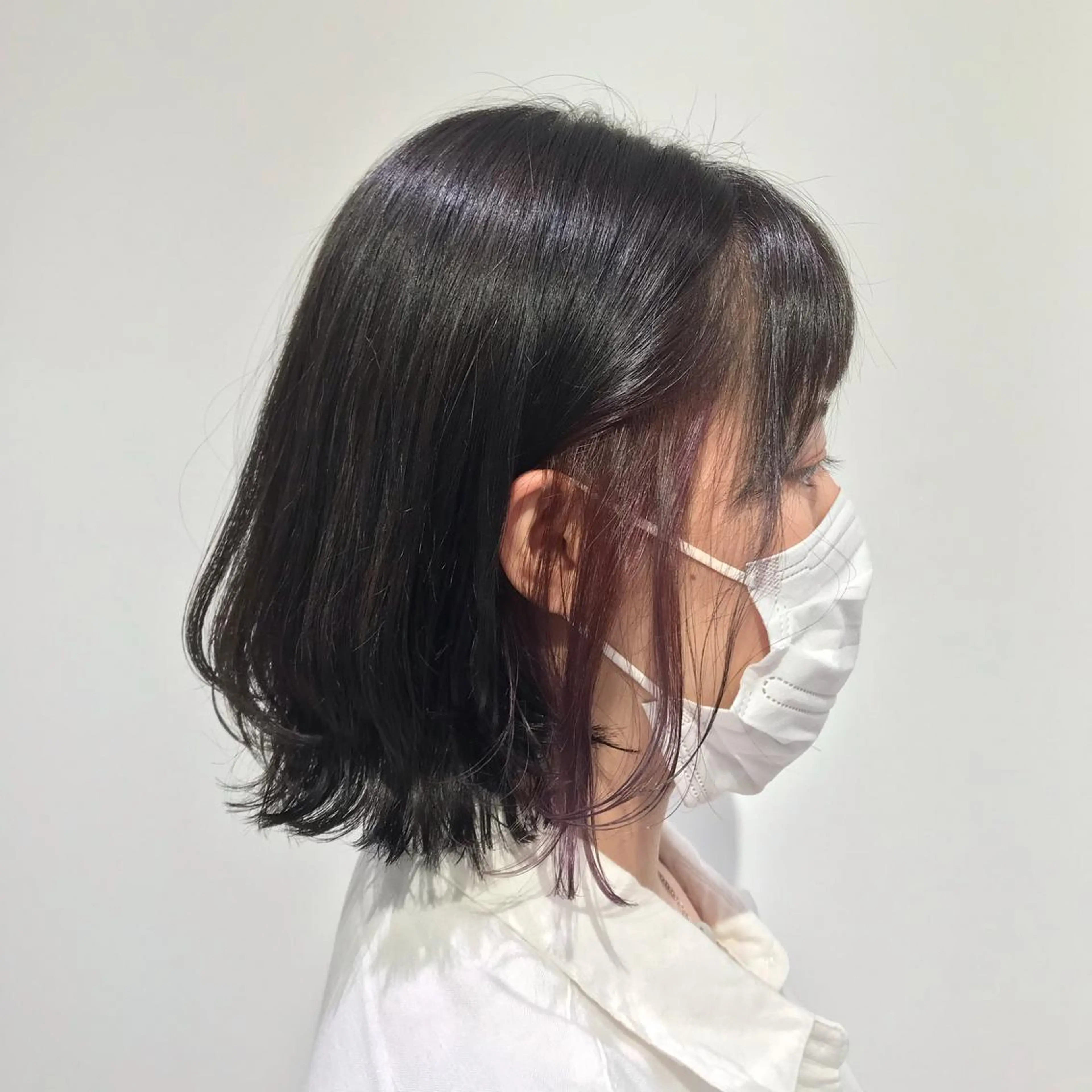 ミディアム カラー ベージュカラー 黒髪 ブルーカラー ブルーブラック イヤリングカラー ヘアカラー トリートメント 暖色カラー🌹 中山由梨のヘアスタイル