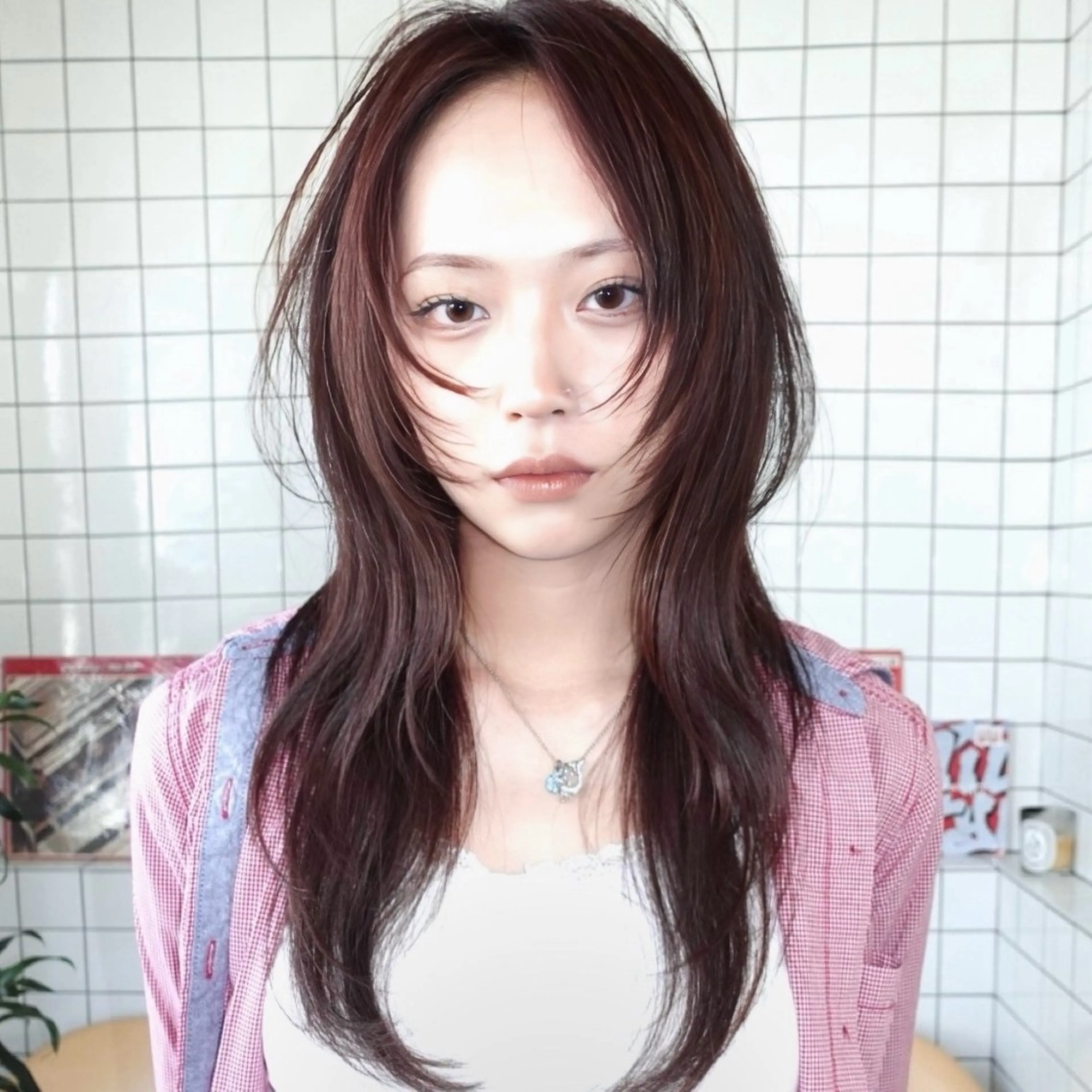 ロング カラー ハッシュカット 韓国風ヘア レイヤーカット カット ヘアカラー トリートメント レイヤーカット ダブルカラーのヘアスタイル