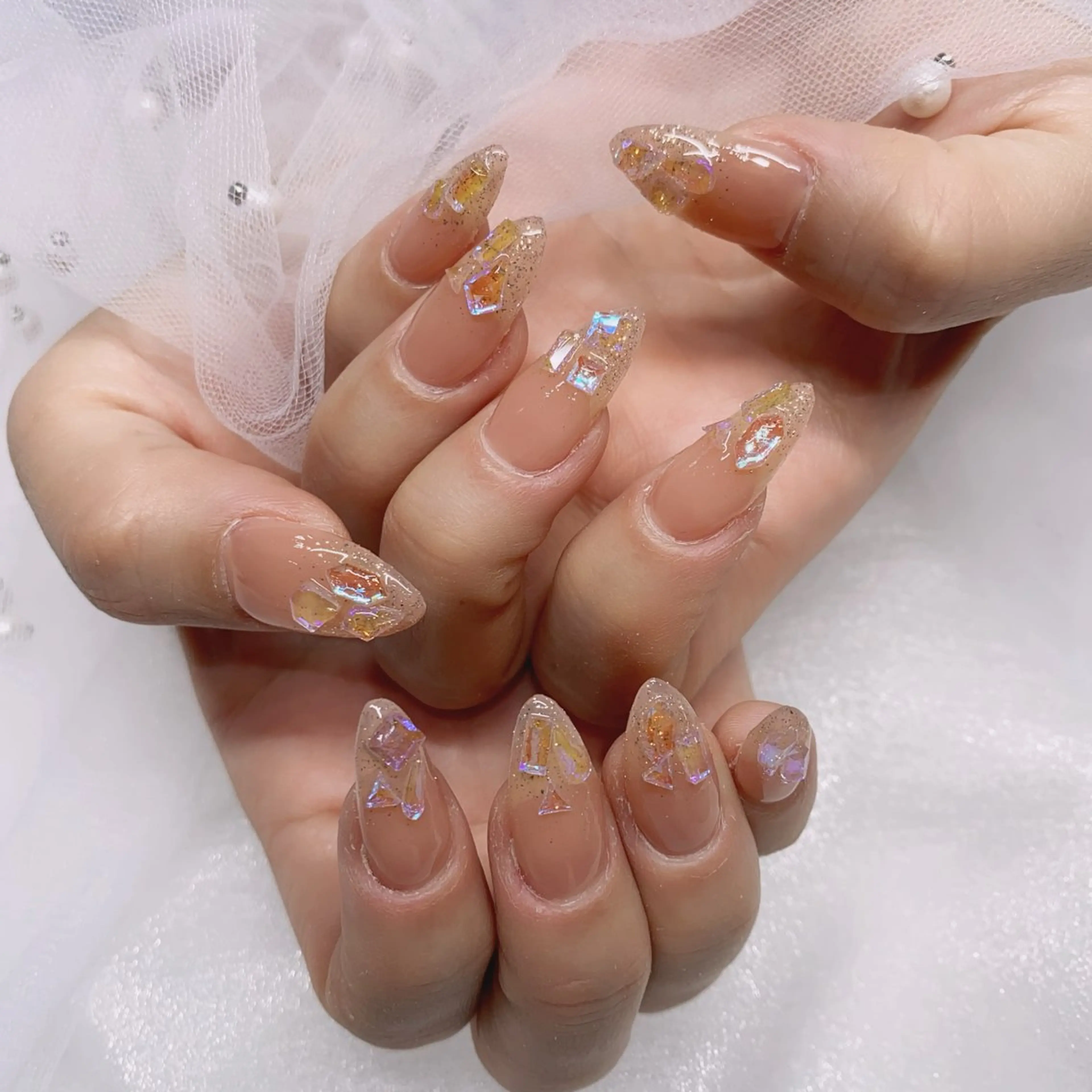 ネイル 長さ出し ジェルネイル キラキラネイル 大理石ネイル(マーブル) ニュアンスネイル Morpho nailのネイルデザイン