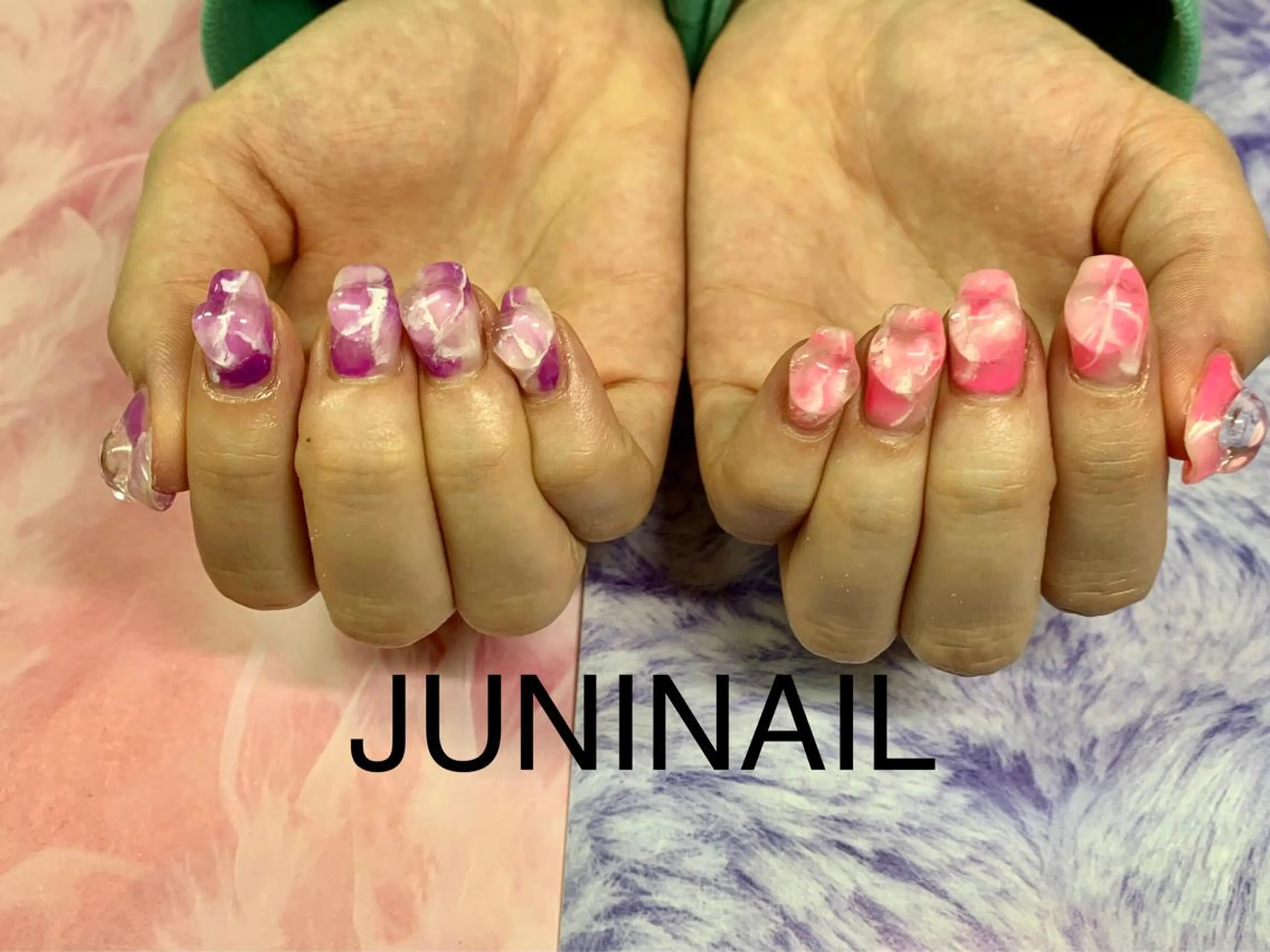 ネイル オーロラネイル クリアネイル フラッシュネイル フレンチネイル 氷ネイル・うるうるネイル ハンドネイル JuniNail韓国 ネイリストsuのネイルデザイン
