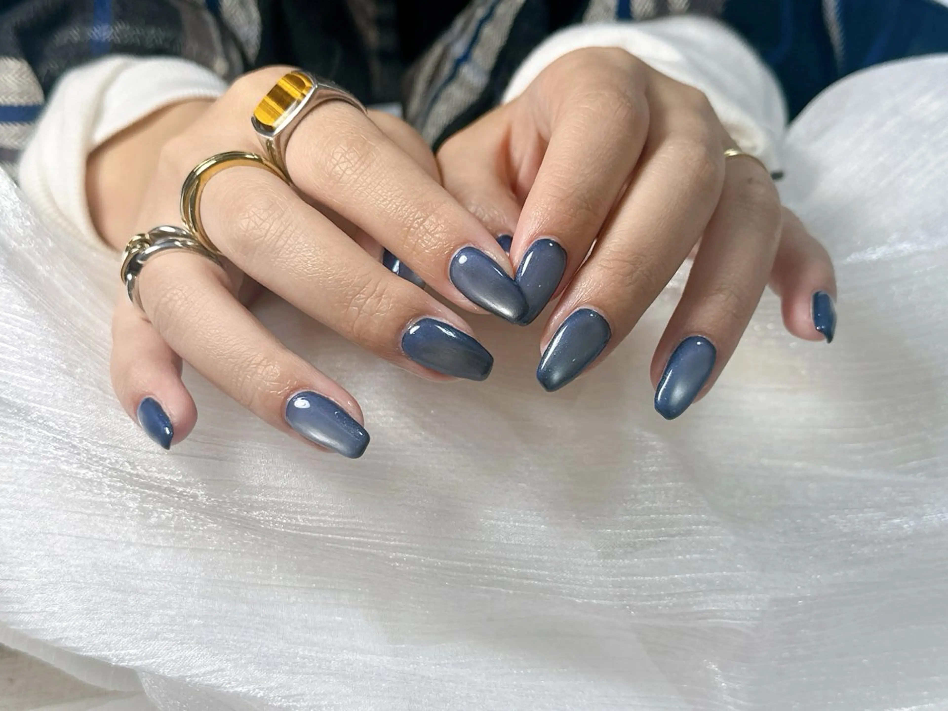 ネイル オーロラネイル ブルー フットネイル フレンチネイル ジェルネイル ハンドネイル kiki nail たまプラーザのネイルデザイン