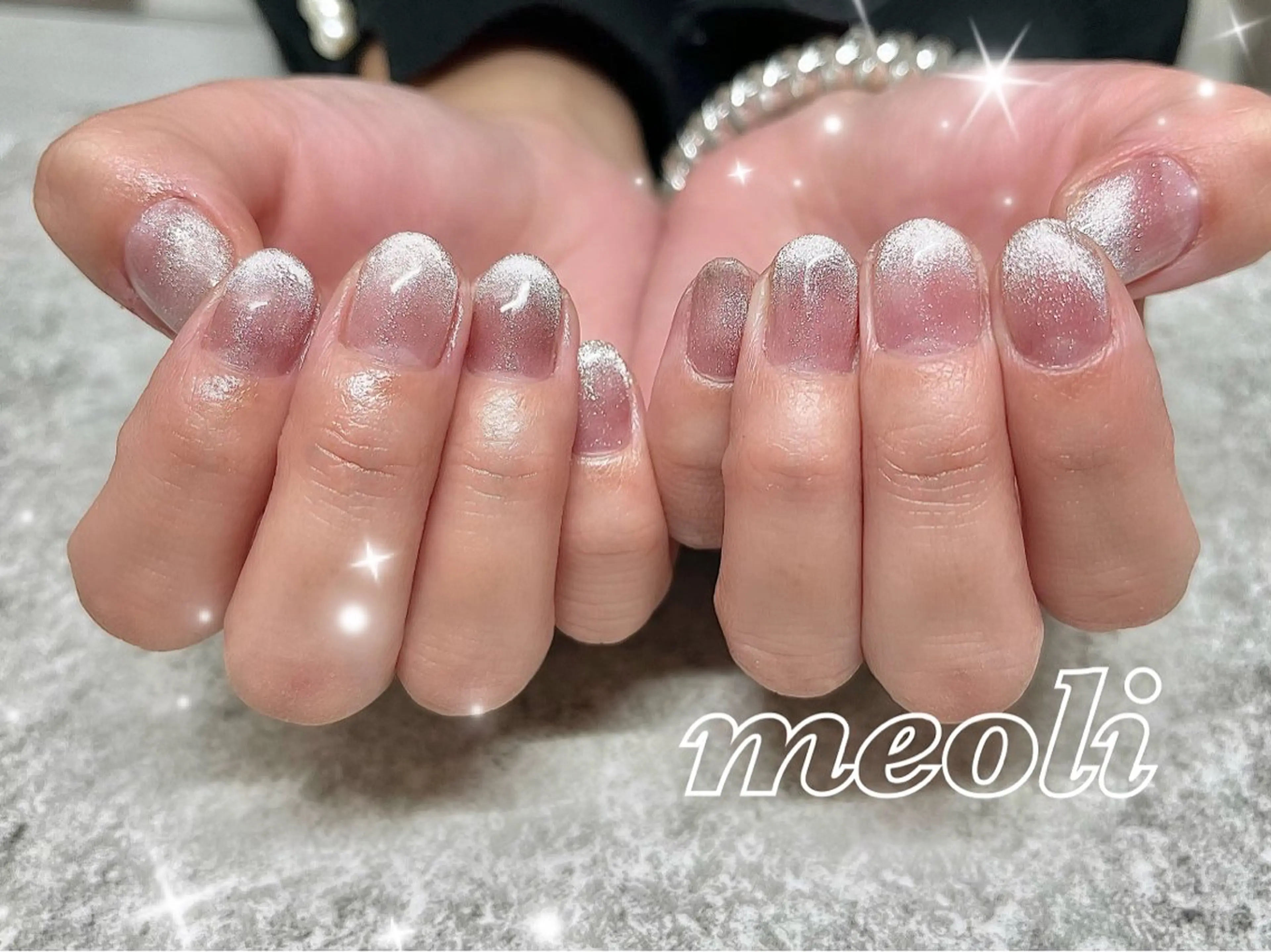 ネイル フレンチネイル キラキラネイル ラメ(グリッター) マグネットネイル マグネットフレンチ nail salon meoli　アヤのネイルデザイン
