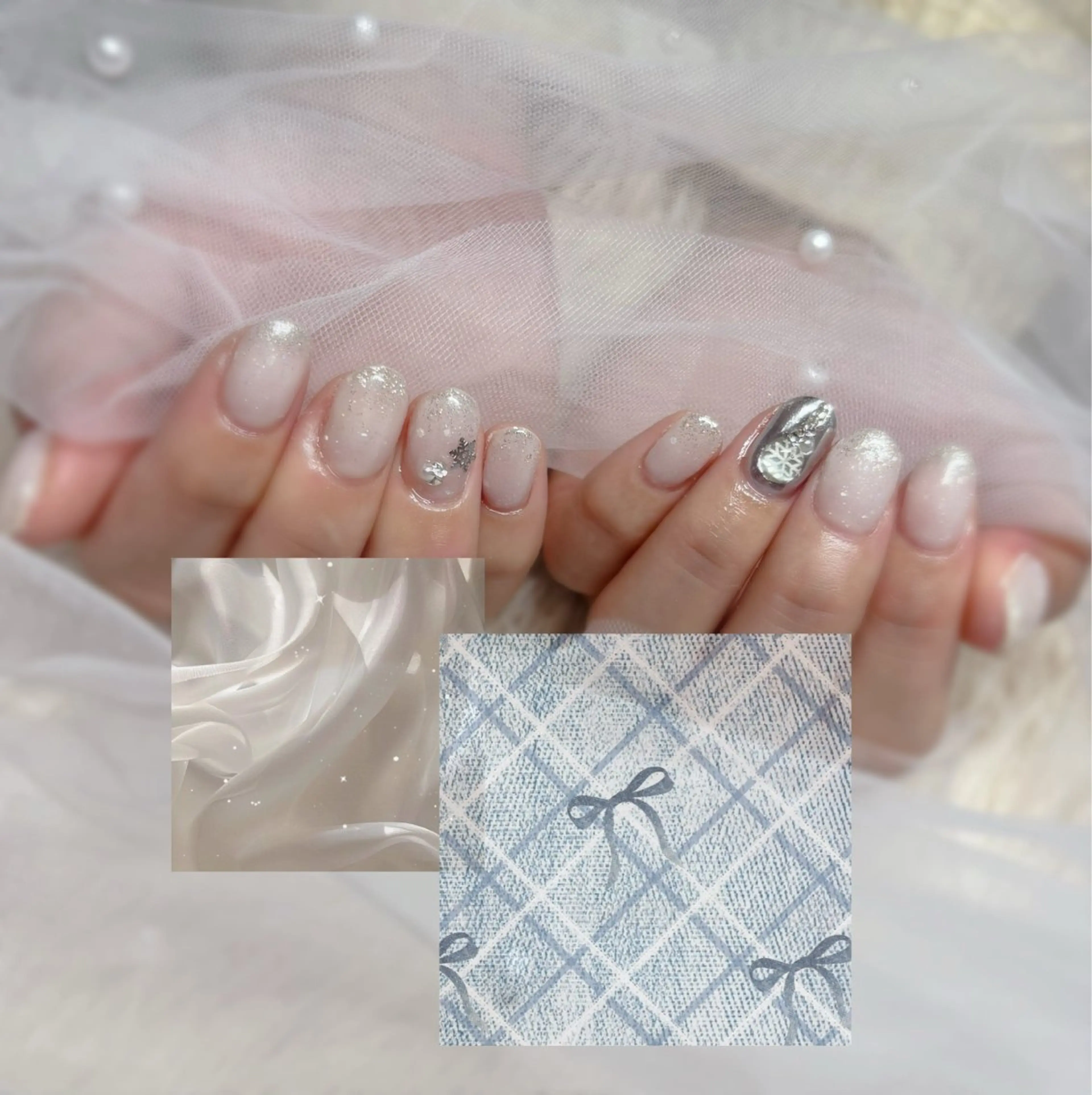 ネイル ブルー ホログラムネイル ラメ(グリッター) ミラーネイル ぷっくりネイル ハンドネイル Nail Salon RiLion所属・果穂🎀 RiLionのネイルデザイン