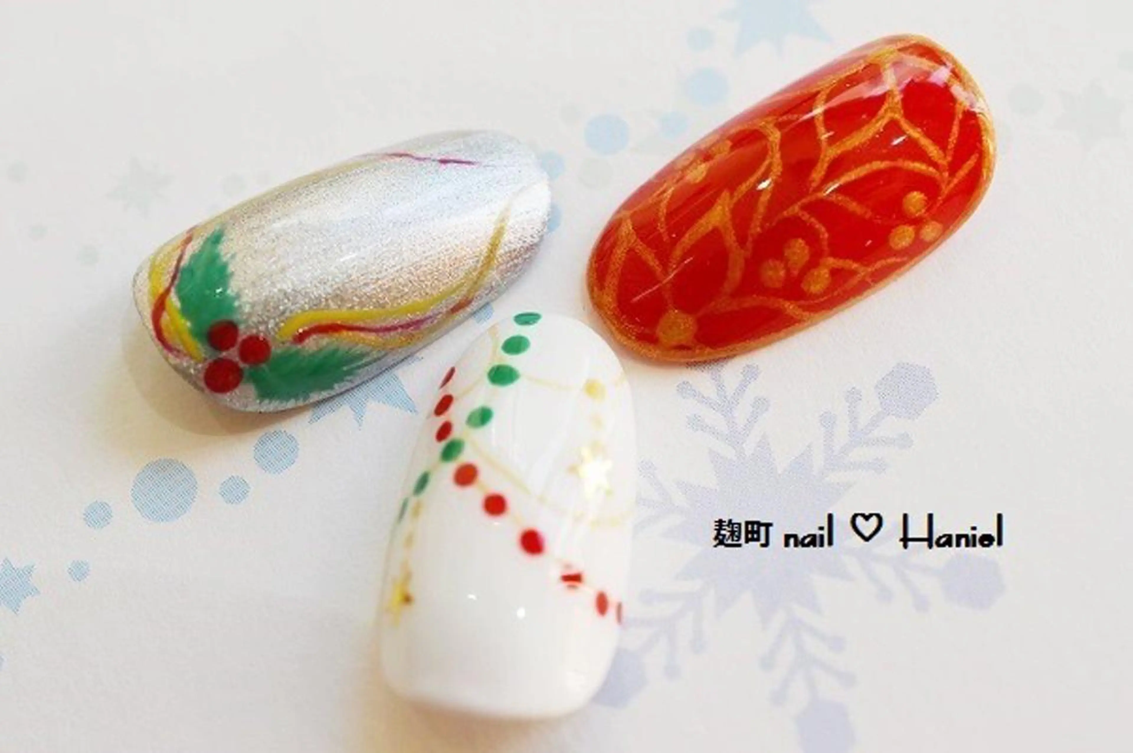 ネイル アートネイル ジェルネイル パラジェル 冬ネイル クリスマス nail Haniel所属・半蔵門サロンハニエル 魅神 ちよのネイルデザイン