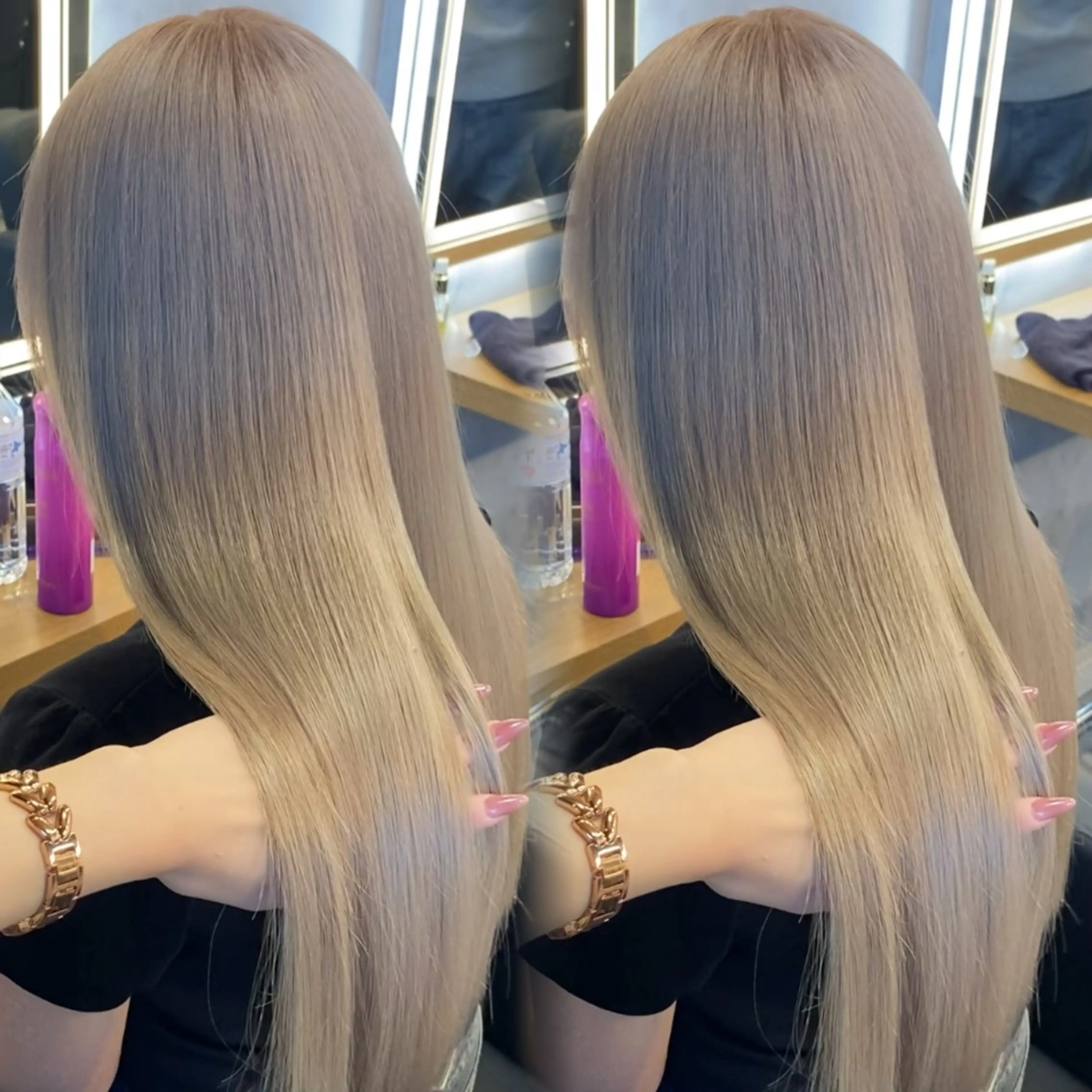 ロング カラー ハイトーンカラー ヘアカラー トリートメント ヘッドスパ ヘアセット ワンホン韓国ヘア 🤍MINORIのヘアスタイル