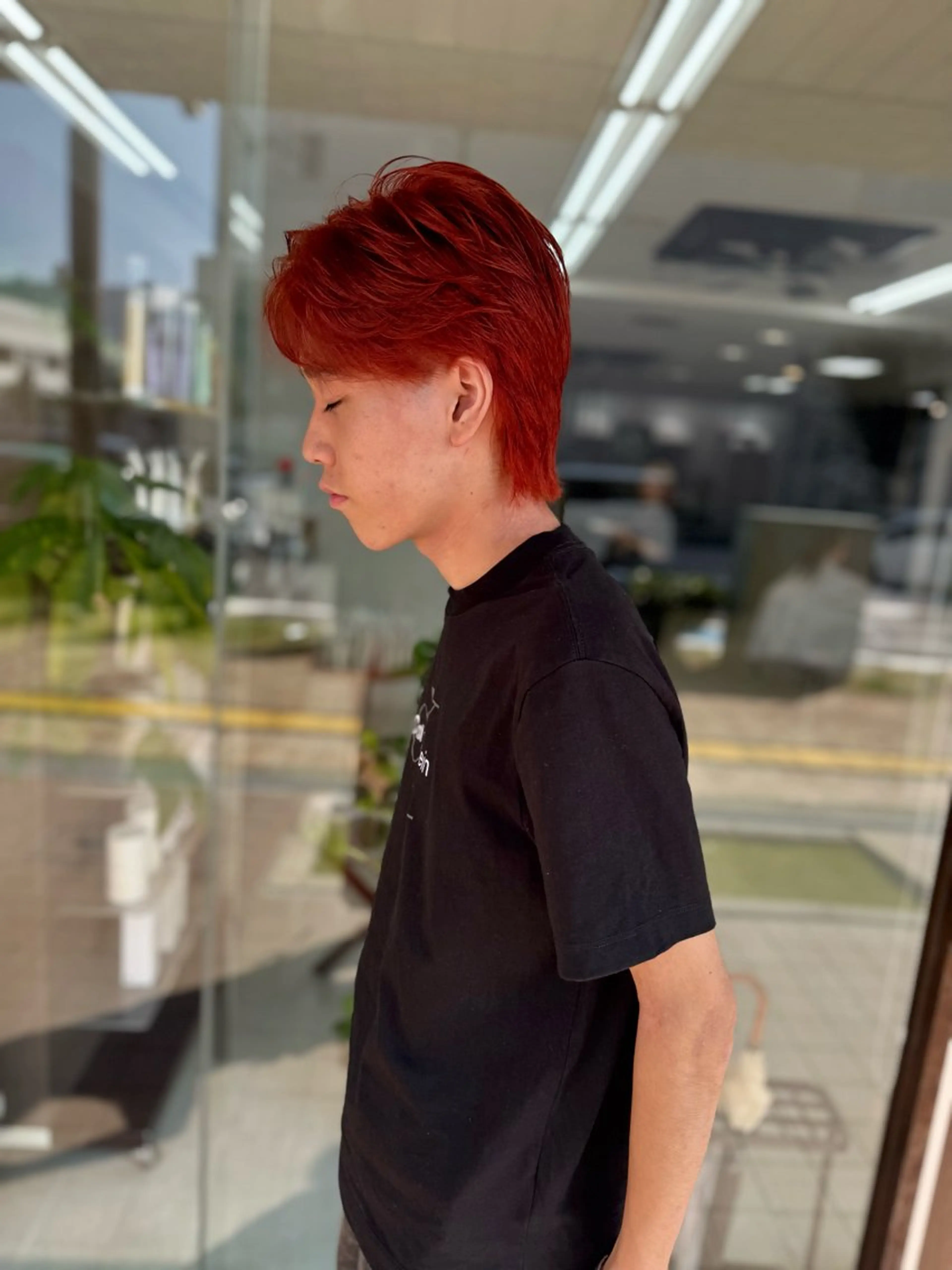ショート カラー メンズ オレンジ レッドカラー ヘアカラー トレンドメンズパーマ /タカシマダイスケのヘアスタイル